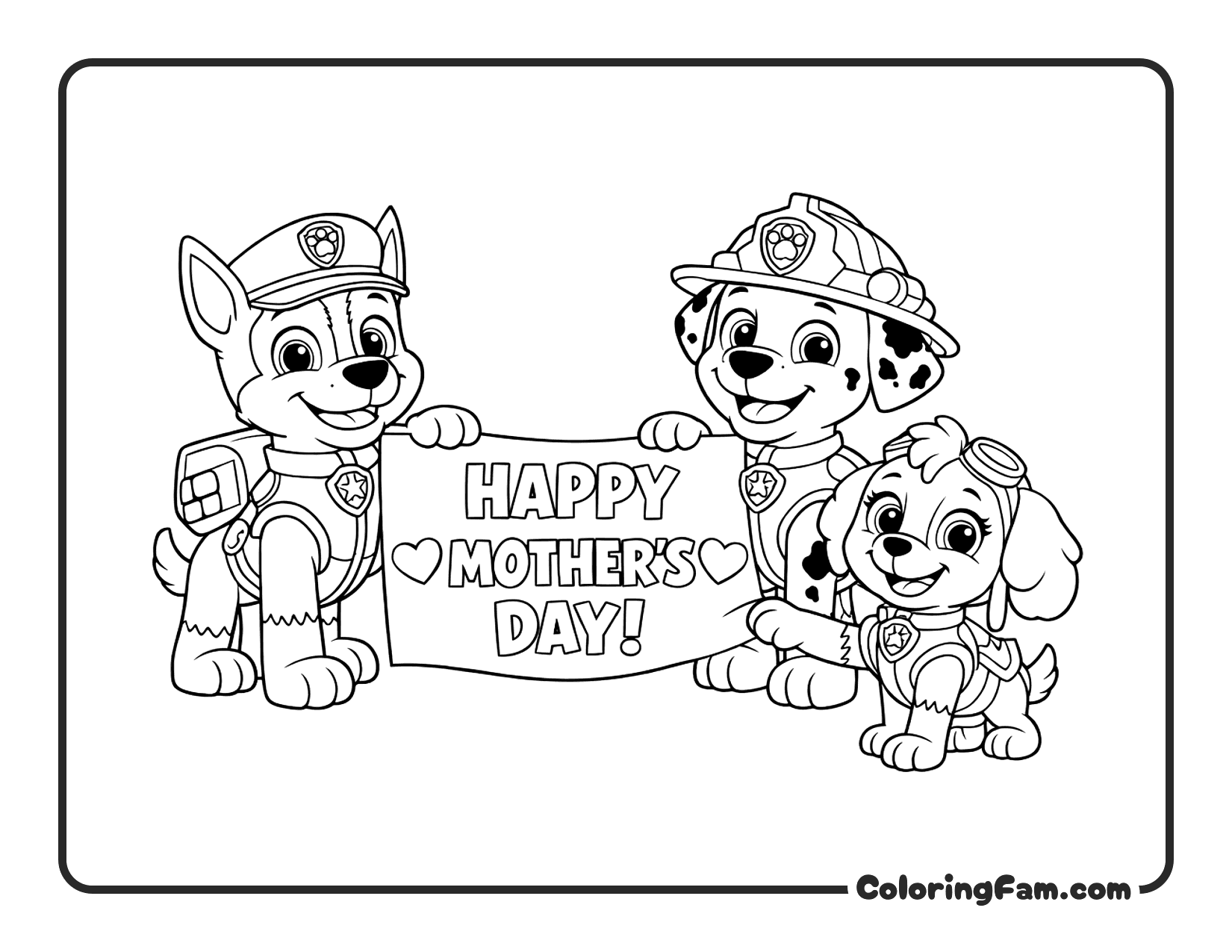 Paw Patrol Chase Marshall And Skye Mother's coloring page