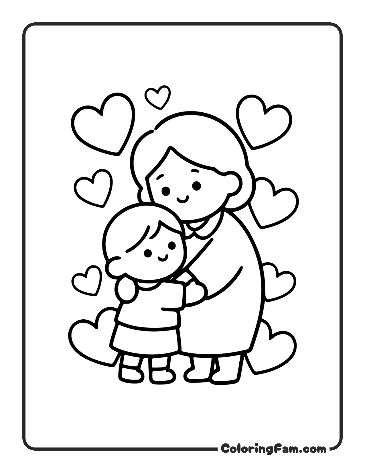 Grandma And Grandchild Hugging Surrounded coloring page