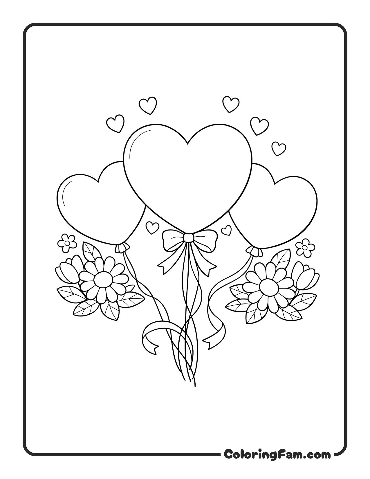 Heart Balloons With Flowers Mother's Day coloring page