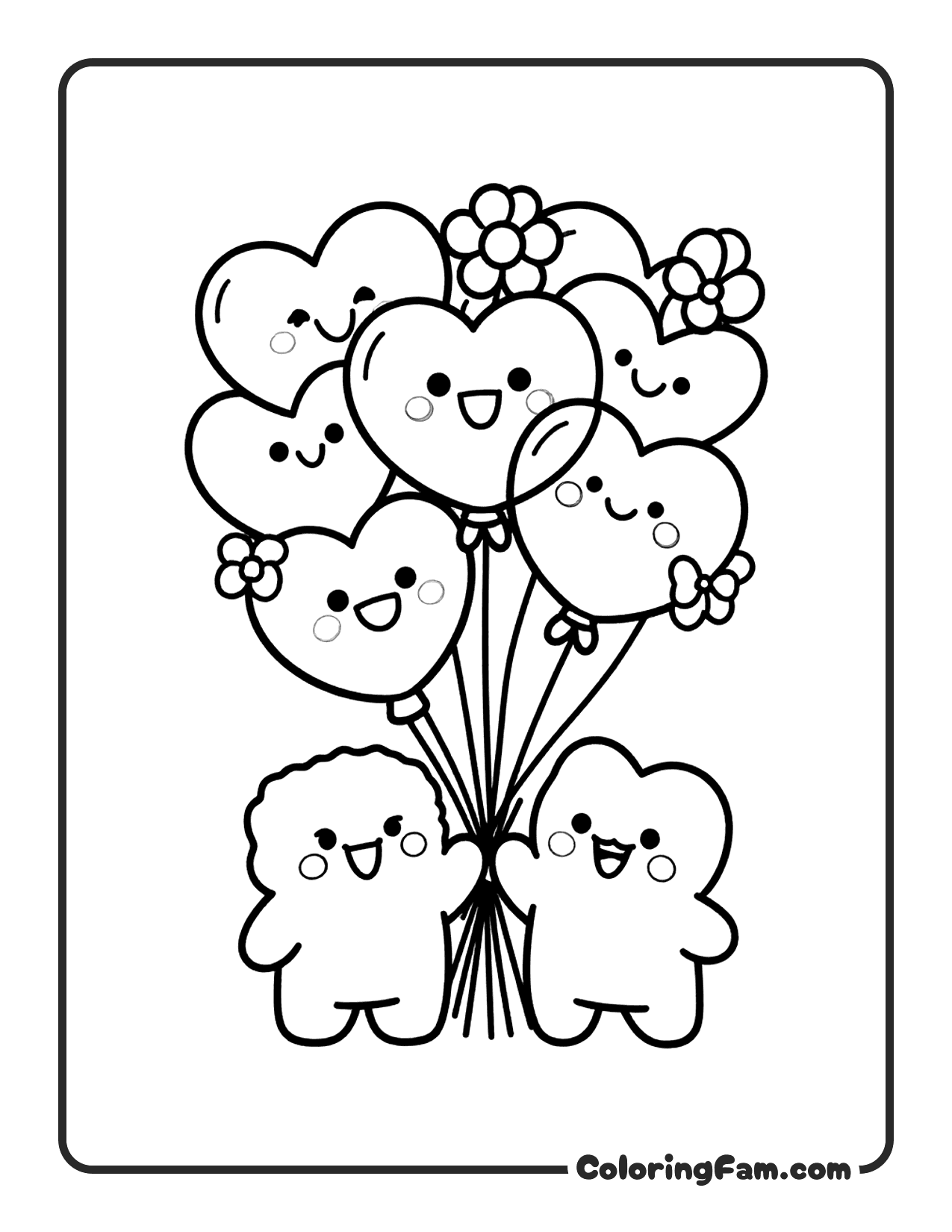 Heart Balloons With Flowers Mother's Day 2 coloring page