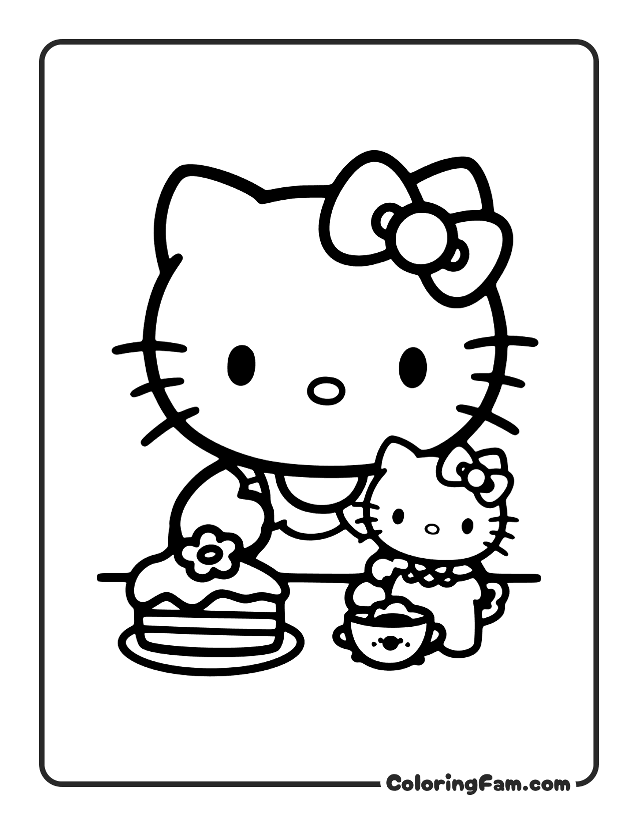 Hello Kitty Tea Party With Mama Kitty coloring page
