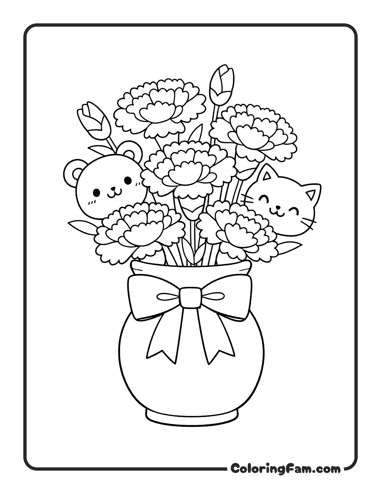 Carnation Bouquet In A Vase Mother's Day coloring page