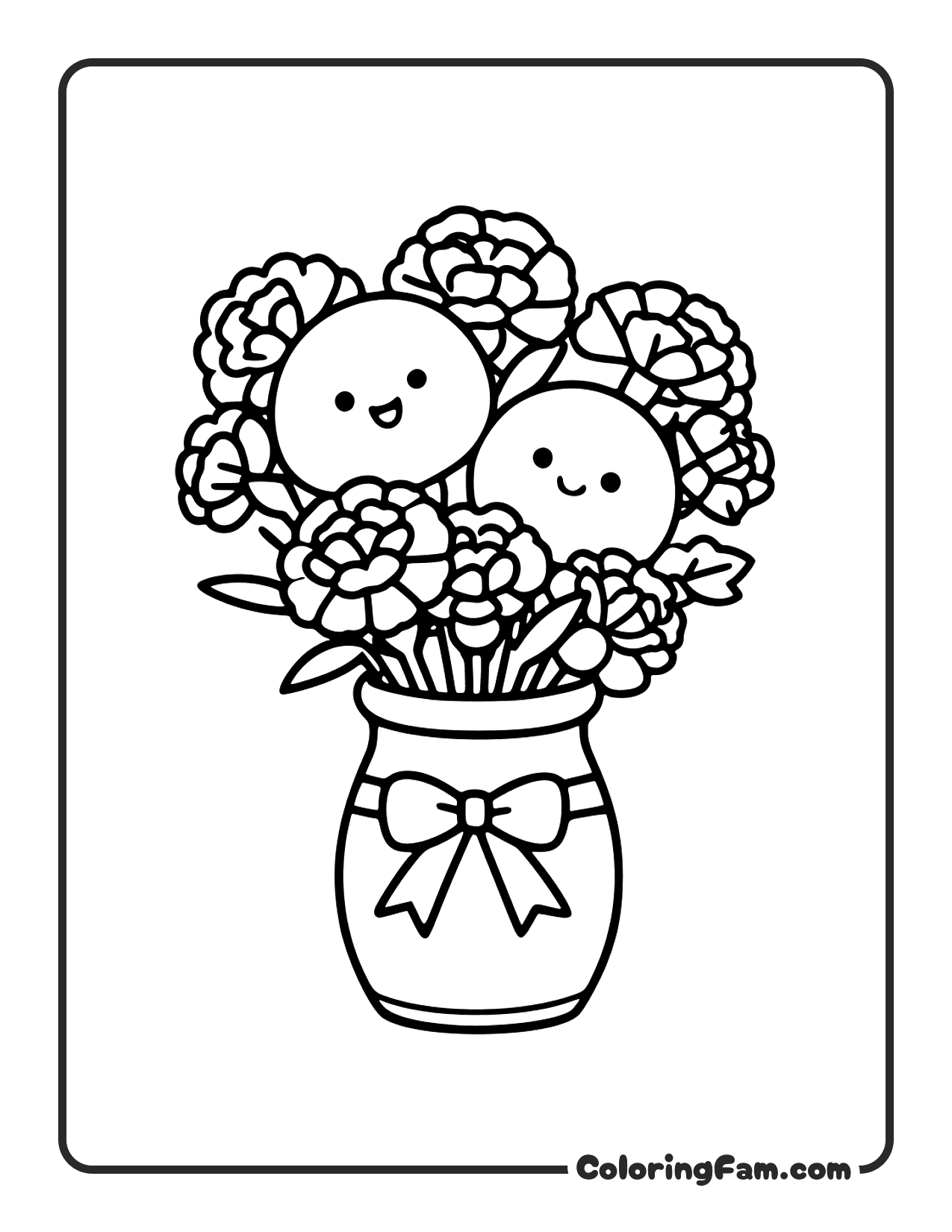 Carnation Bouquet In A Vase Mother's Day 2 coloring page