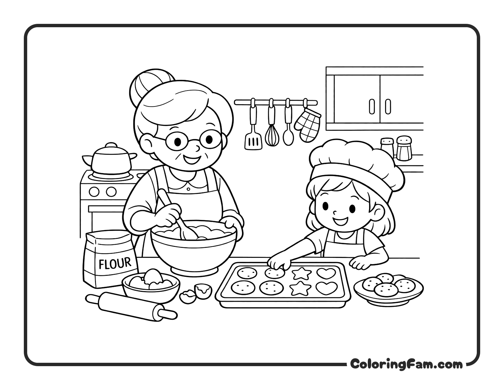 Grandma Baking Cookies With Grandchild 3 coloring page