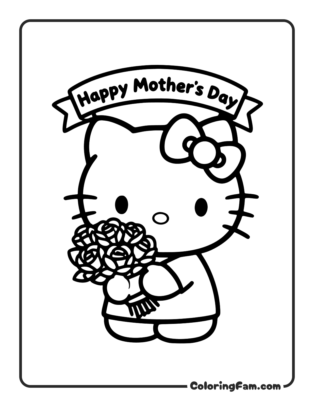 Hello Kitty With Rose Bouquet Mother's Day 2 coloring page