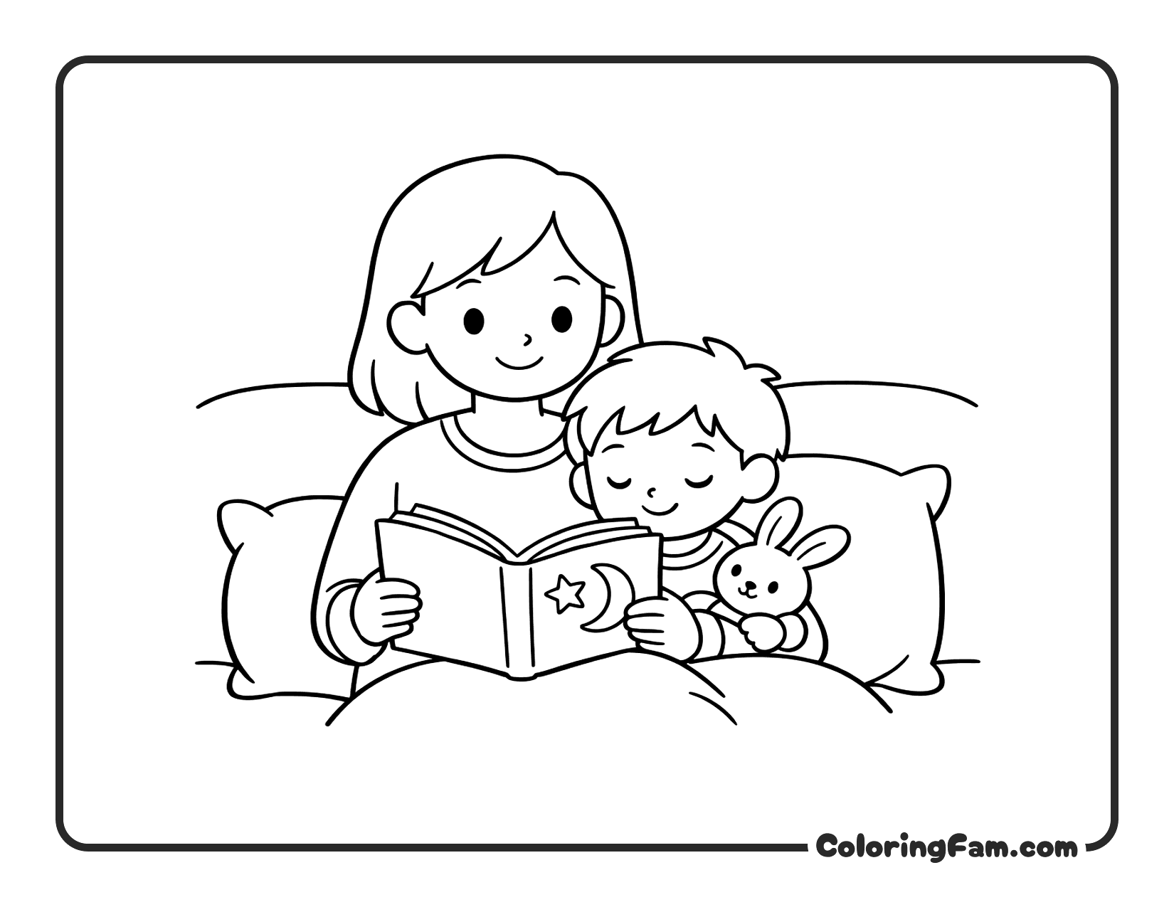 Mom Reading Bedtime Story To Child coloring page