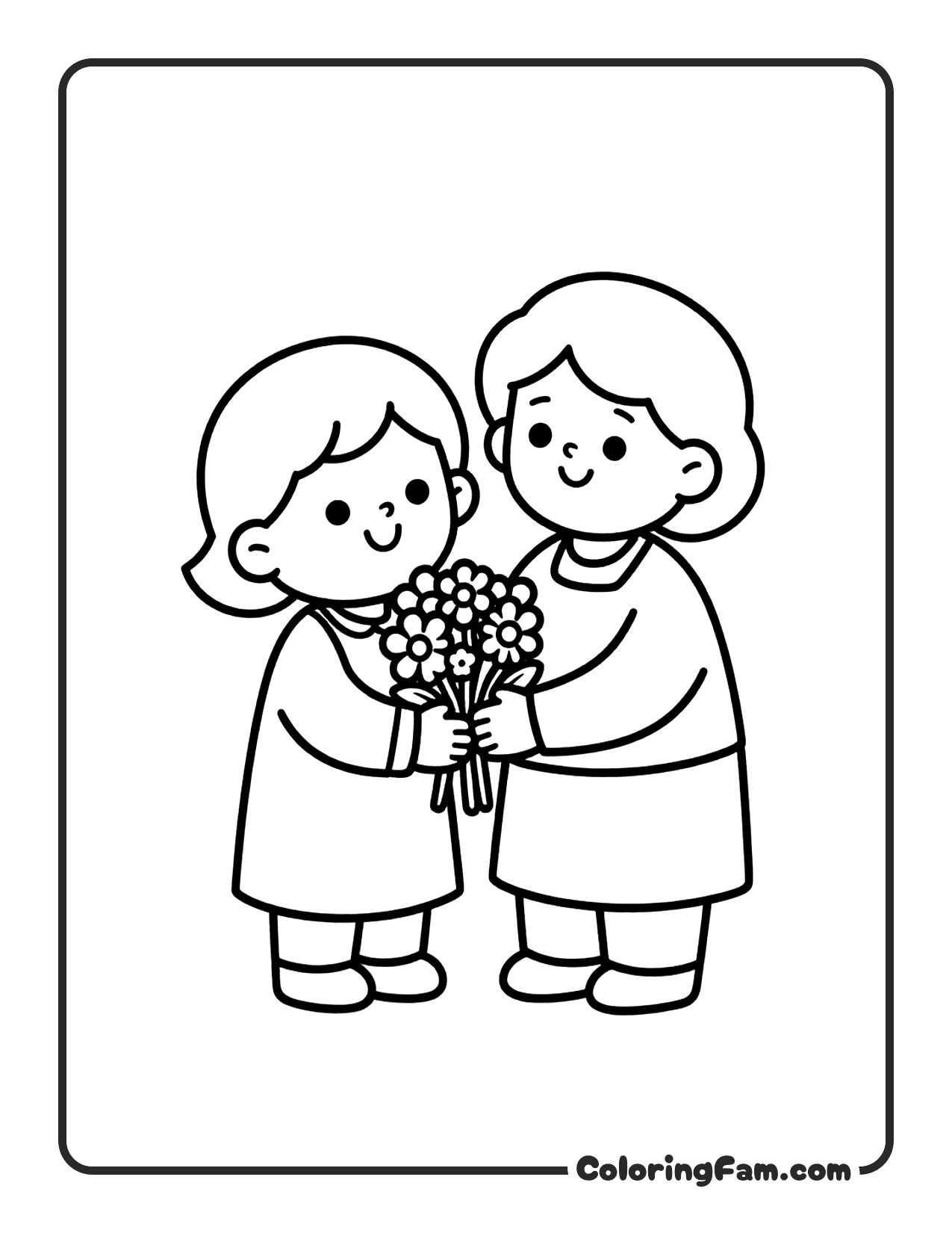 Grandchild Giving Grandma Wildflowers 2 coloring page