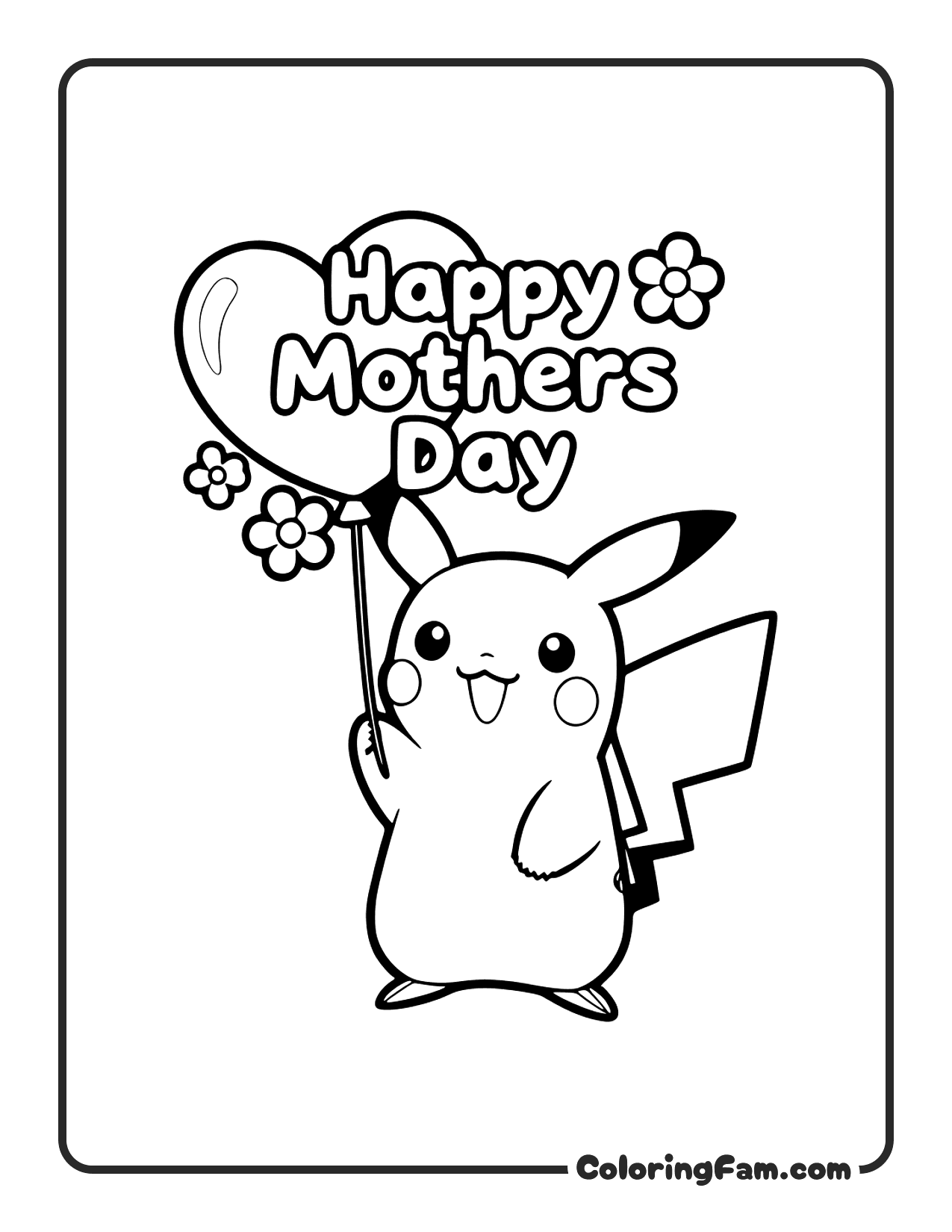 Pikachu With Heart Balloon Mother's Day coloring page