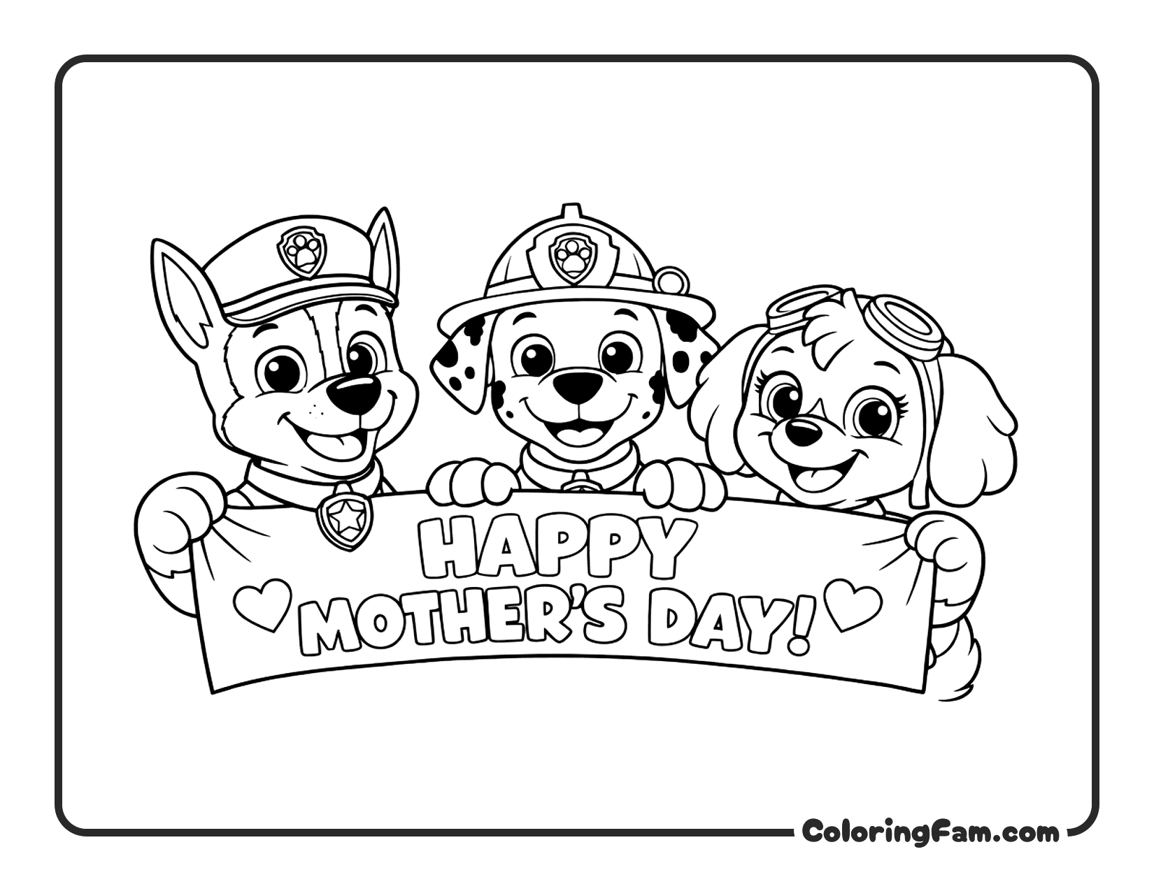 Paw Patrol Chase Marshall And Skye Mother's coloring page