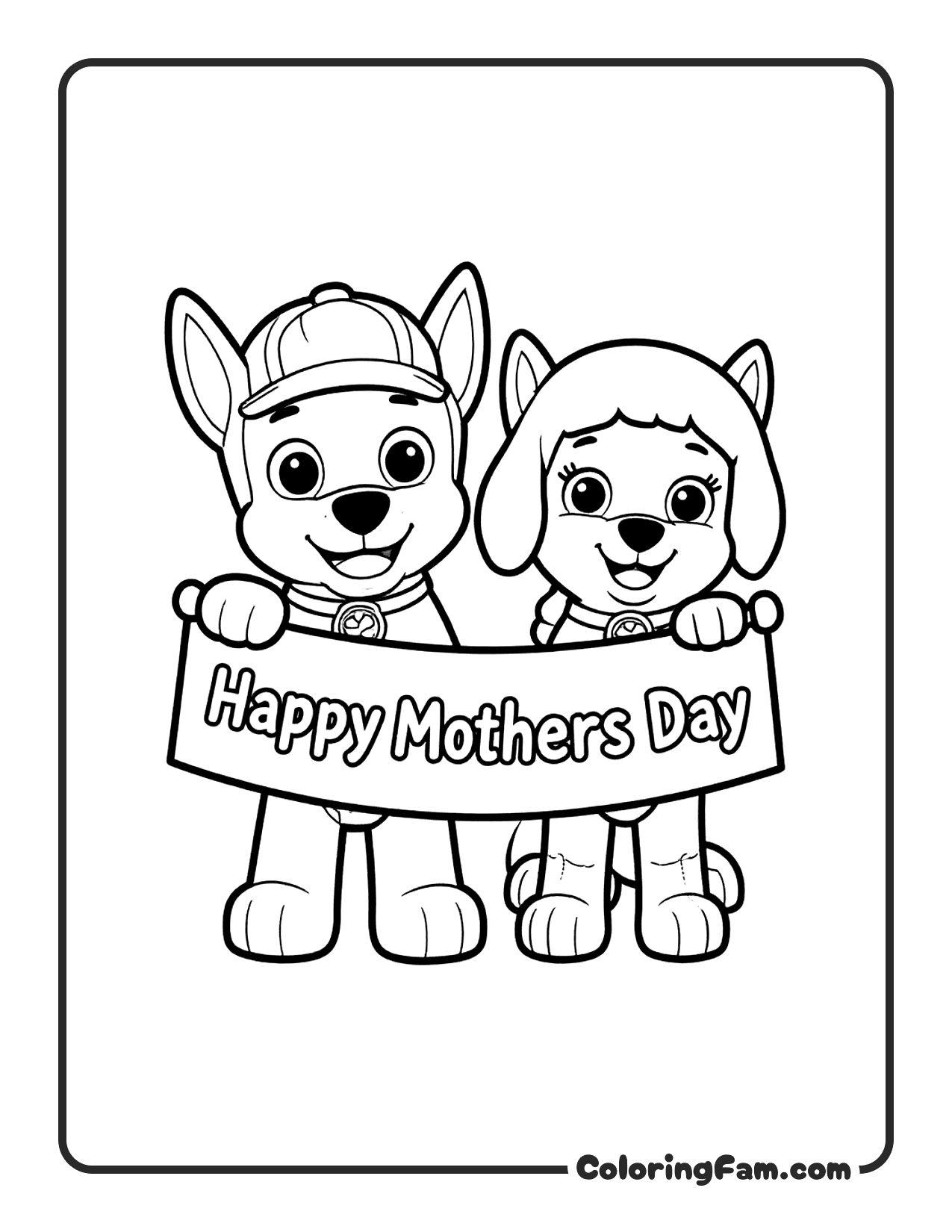 Paw Patrol Chase Marshall And Skye Mother's coloring page