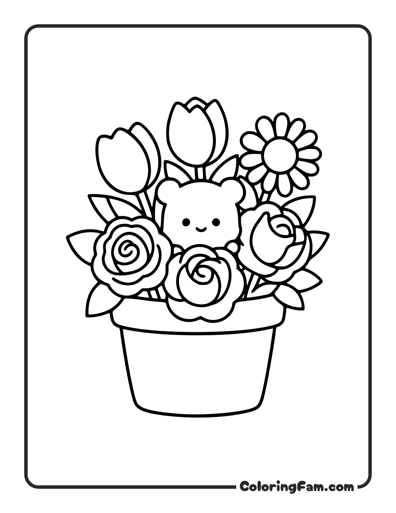 Flower Basket With Roses And Daisies Mother's coloring page