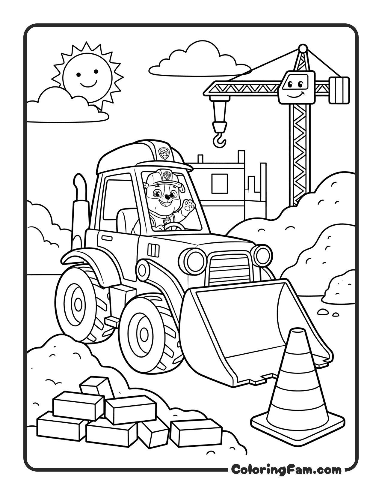 Rubble Driving His Bulldozer On A Constructio coloring page