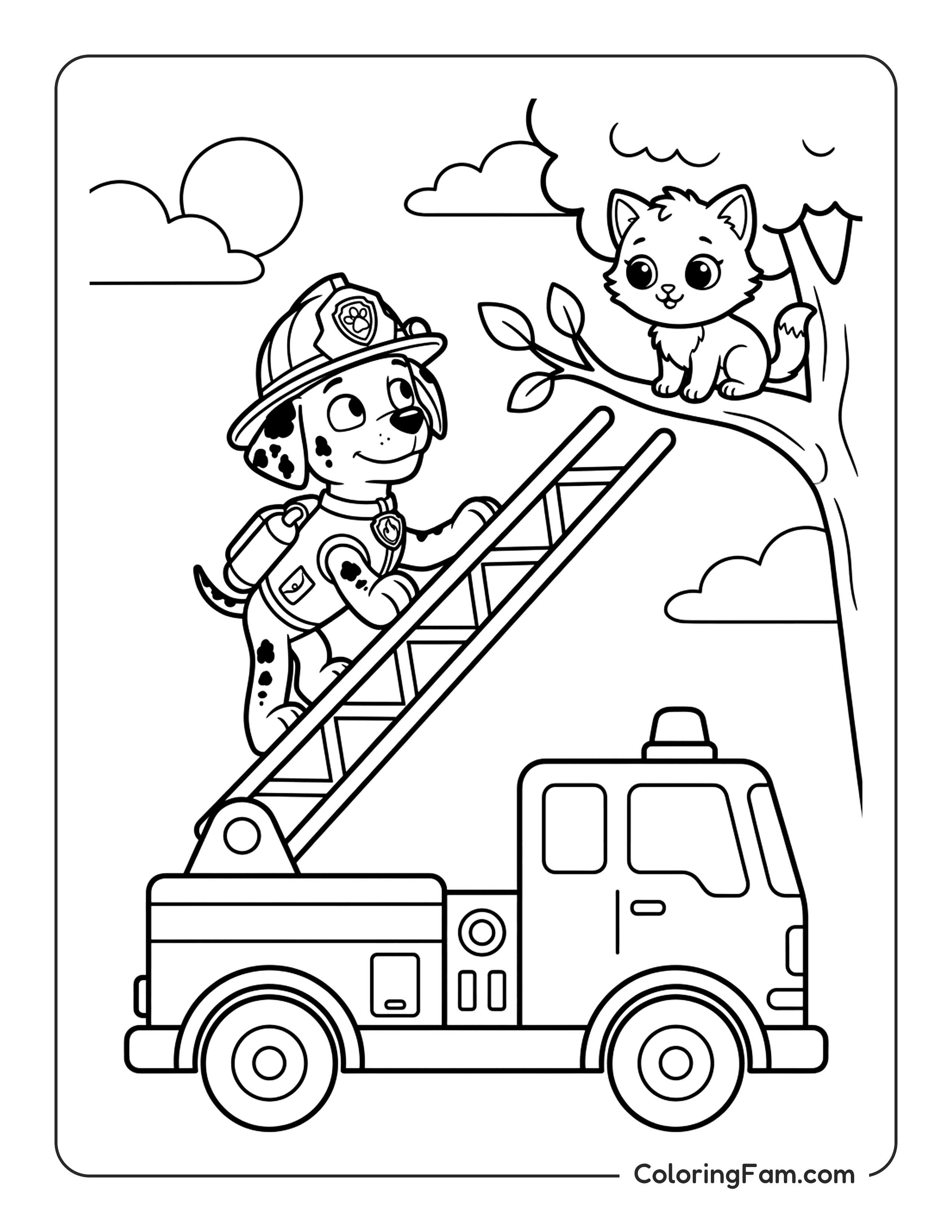 Marshall Climbing A Fire Ladder To Save A Kitten coloring page