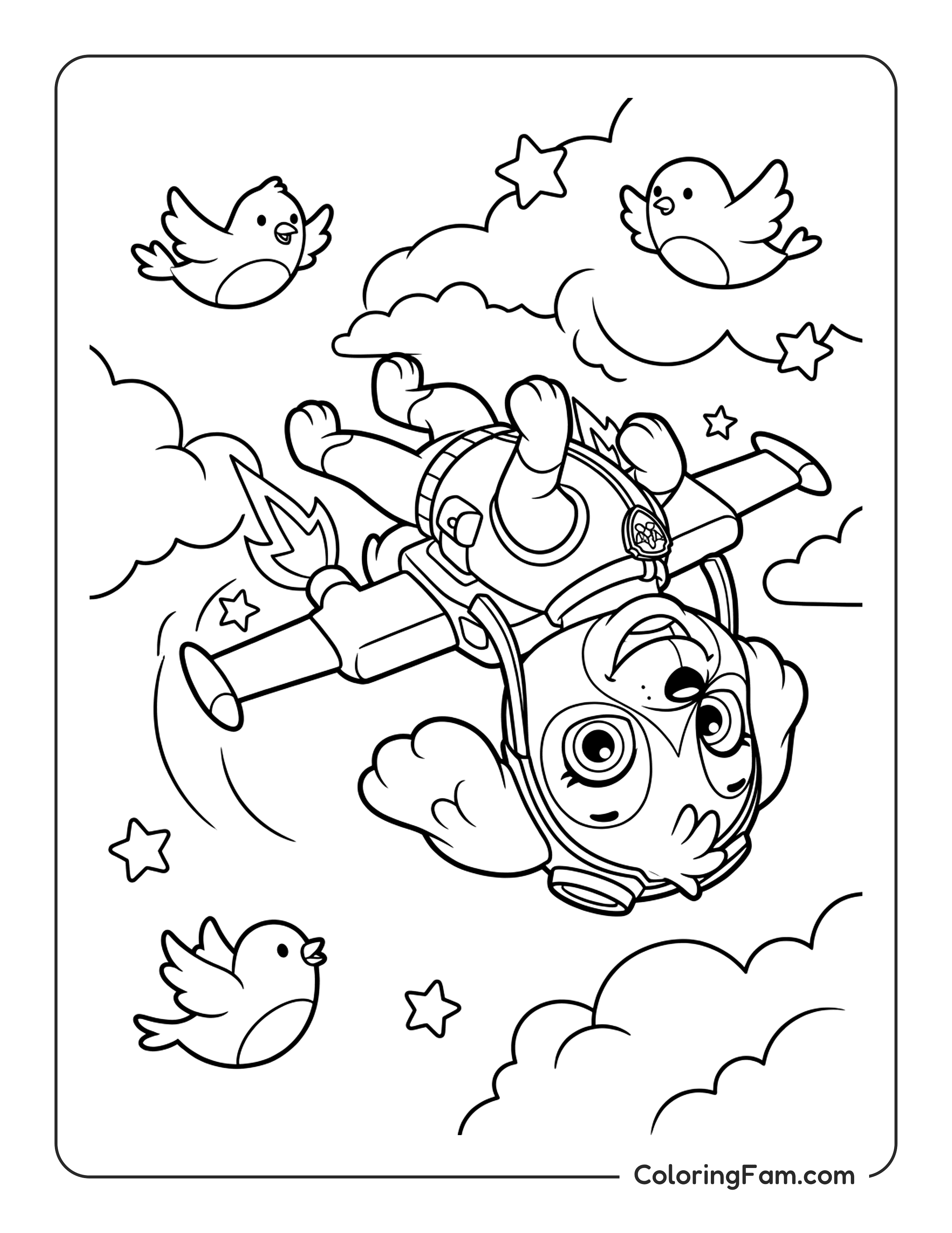 Skye Doing A Backflip In The Sky With Her Jetpack coloring page