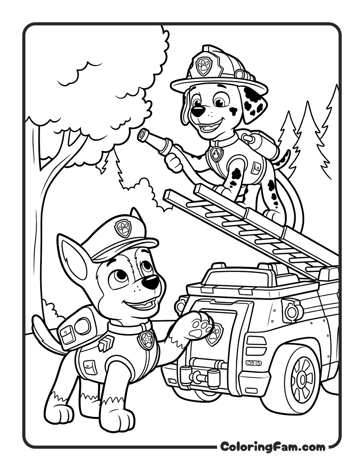 Chase And Marshall Working Together On A Resc coloring page