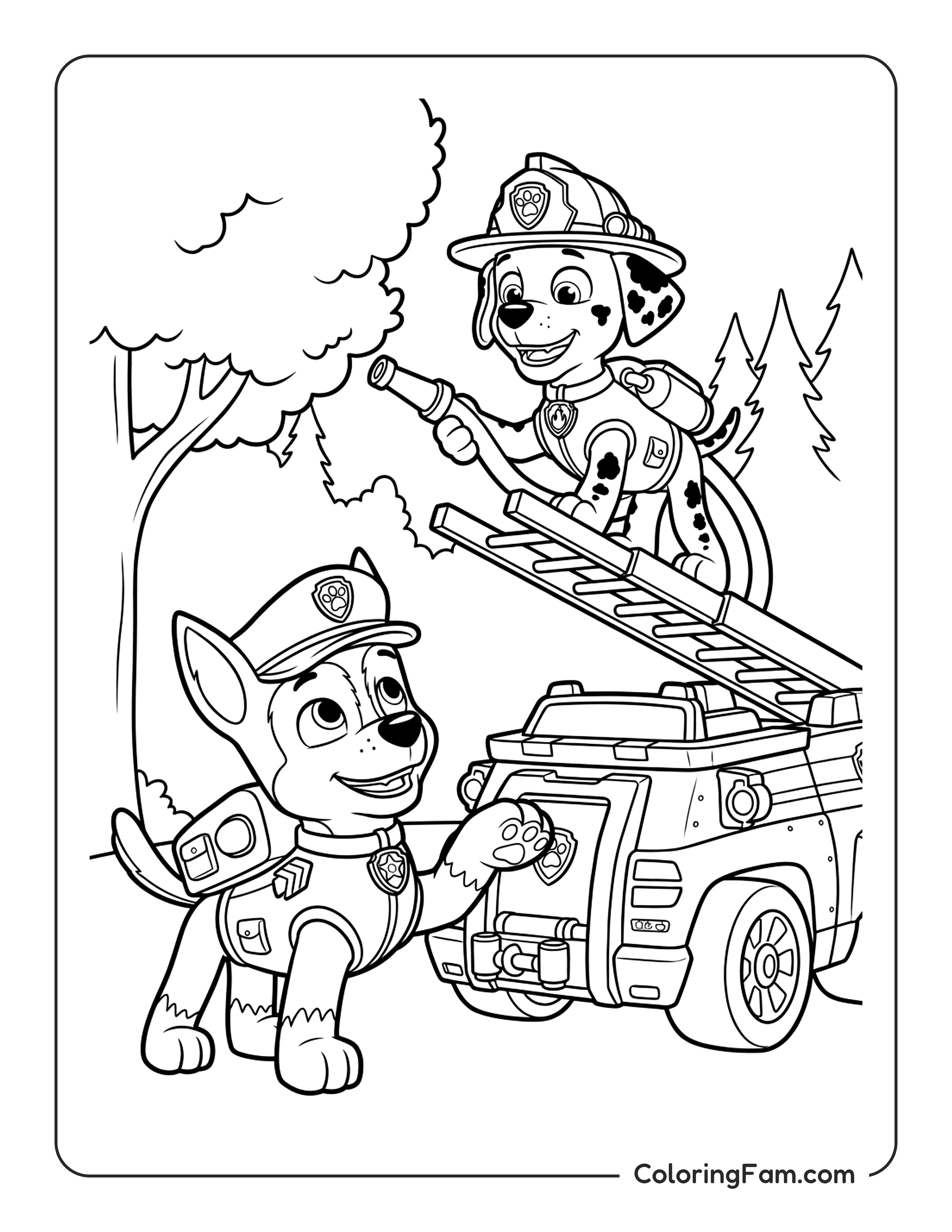 Chase And Marshall Working Together On A Rescue coloring page