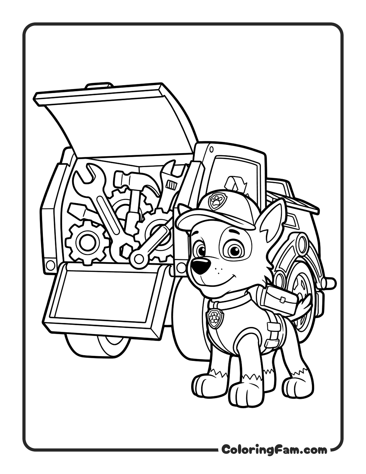 Rocky With His Recycling Truck Full Of Tools coloring page