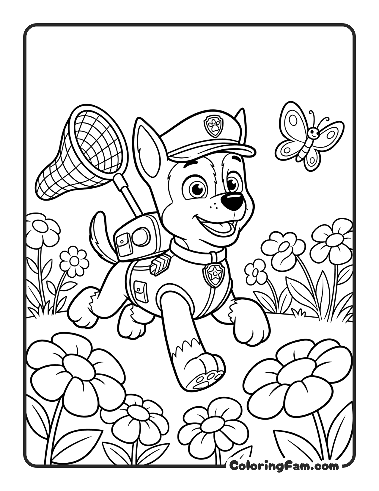 Chase Catching Butterfly coloring page
