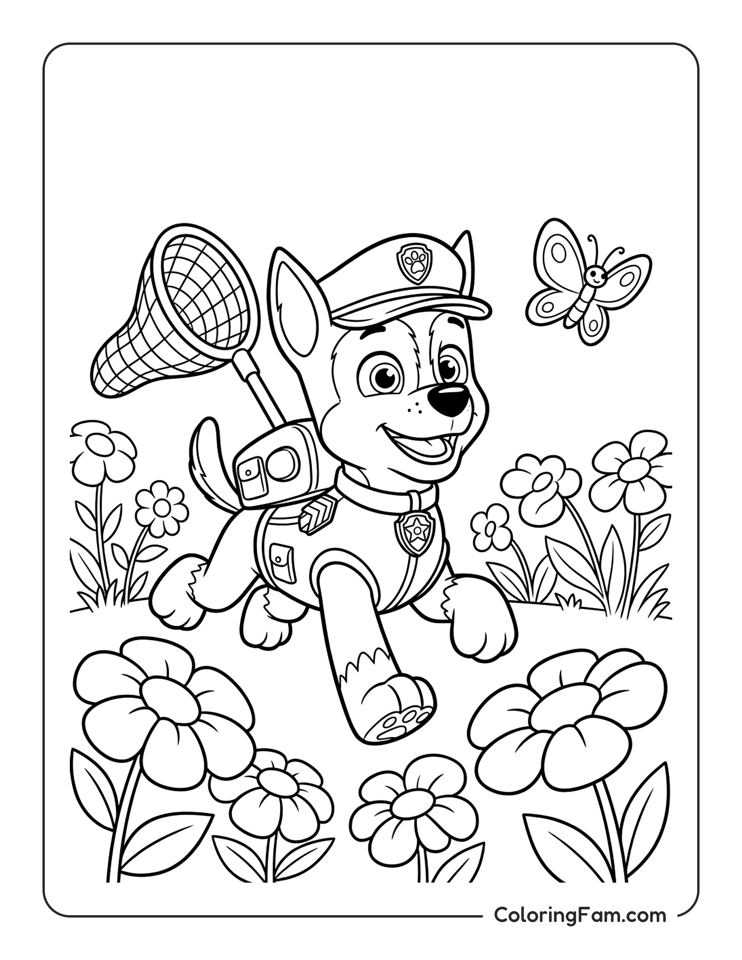 Chase Catching Butterfly coloring page