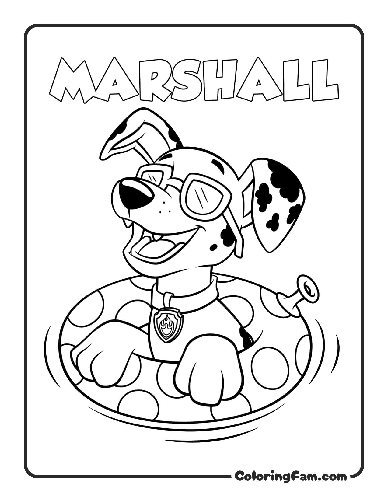 Marshall In Swim Ring Sunglasses coloring page