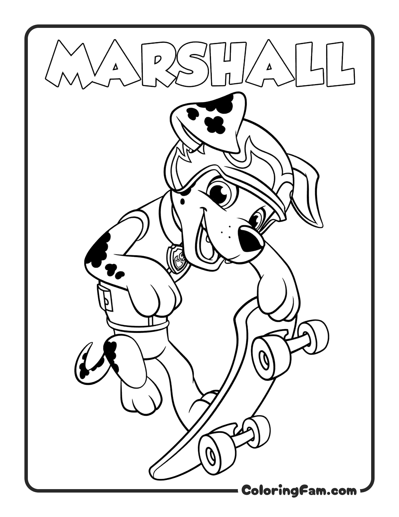 Marshall Riding Skateboard coloring page