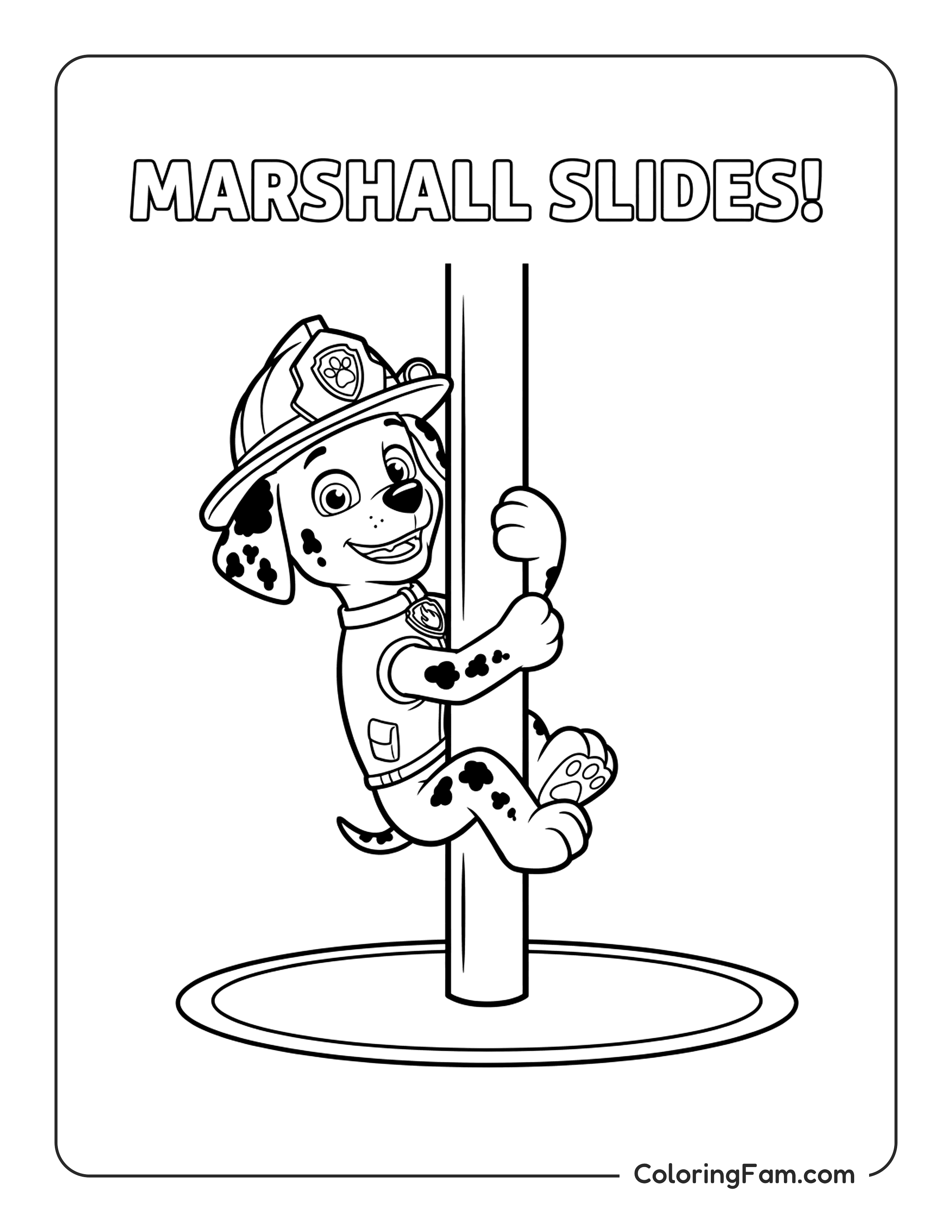Marshall Sliding Down Pole coloring page