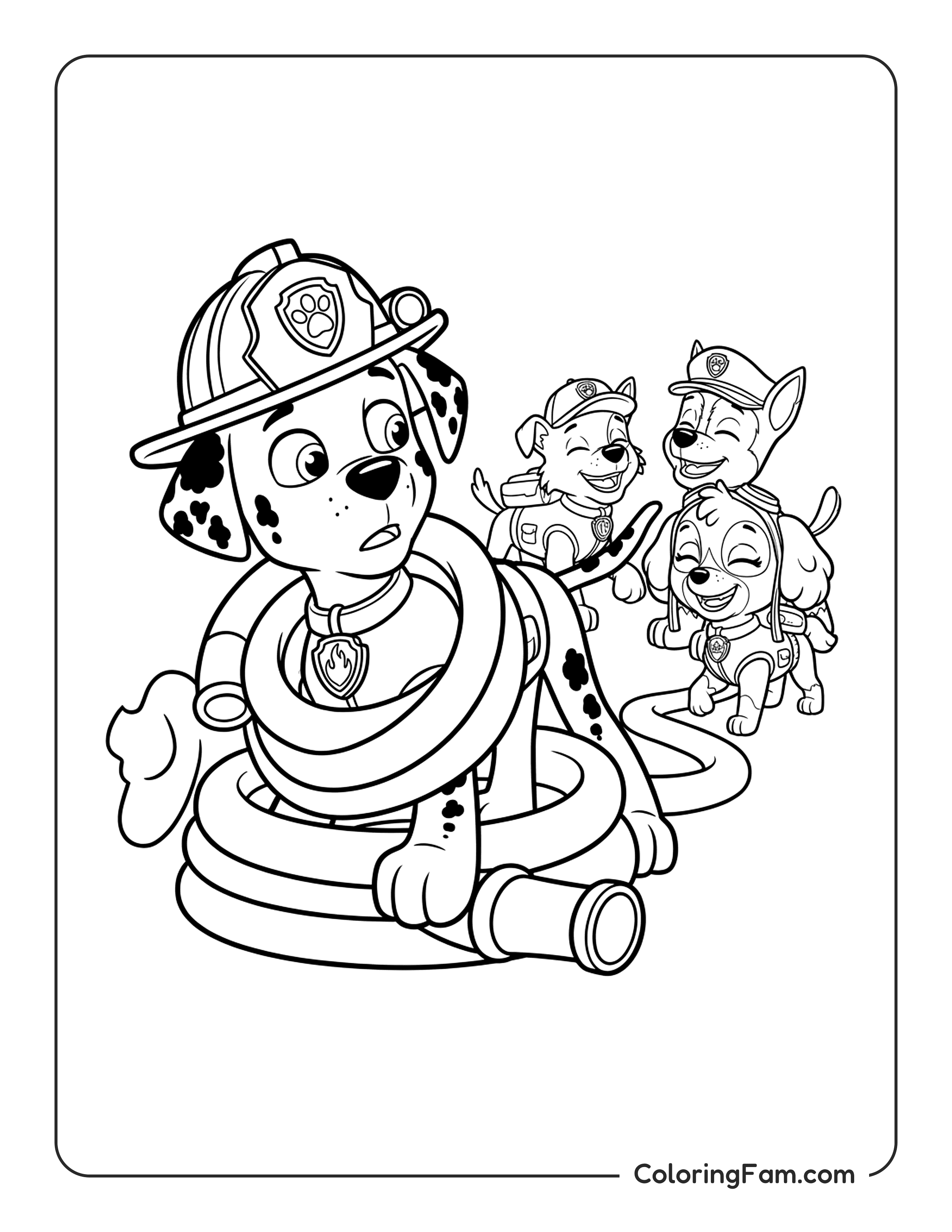 Marshall Tangled In Hose coloring page