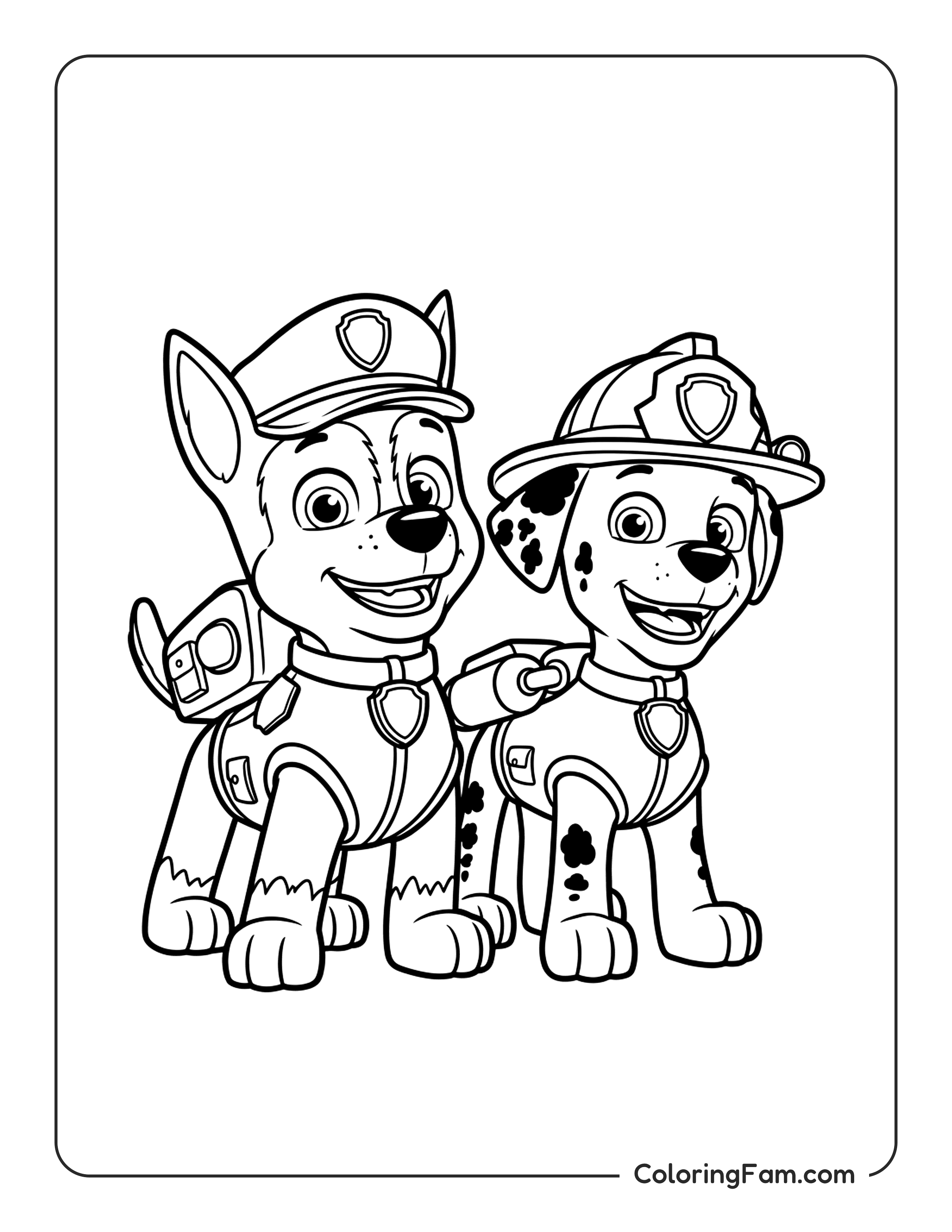 Paw Patrol Chase Marshall coloring page