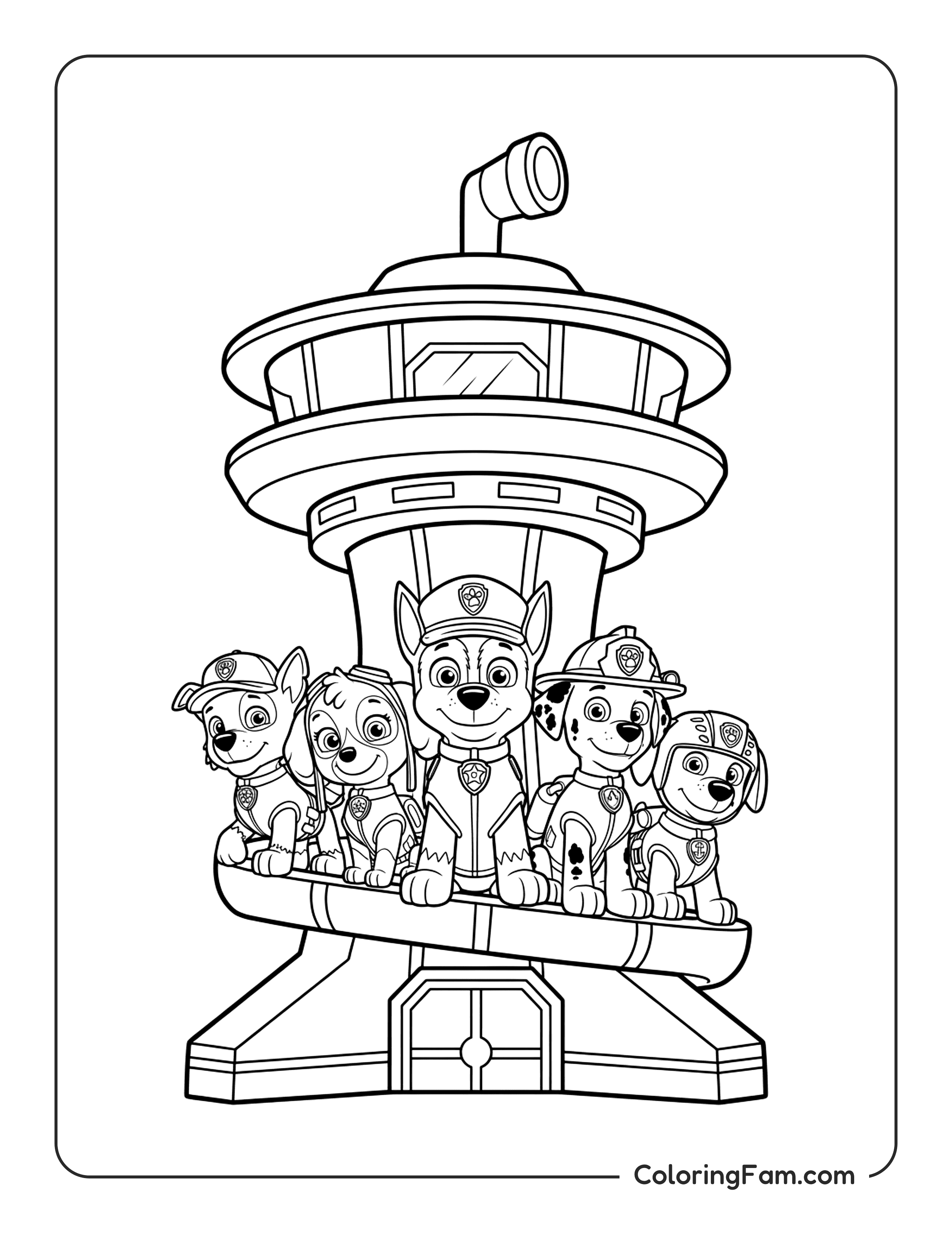 Paw Patrol Team At Lookout coloring page