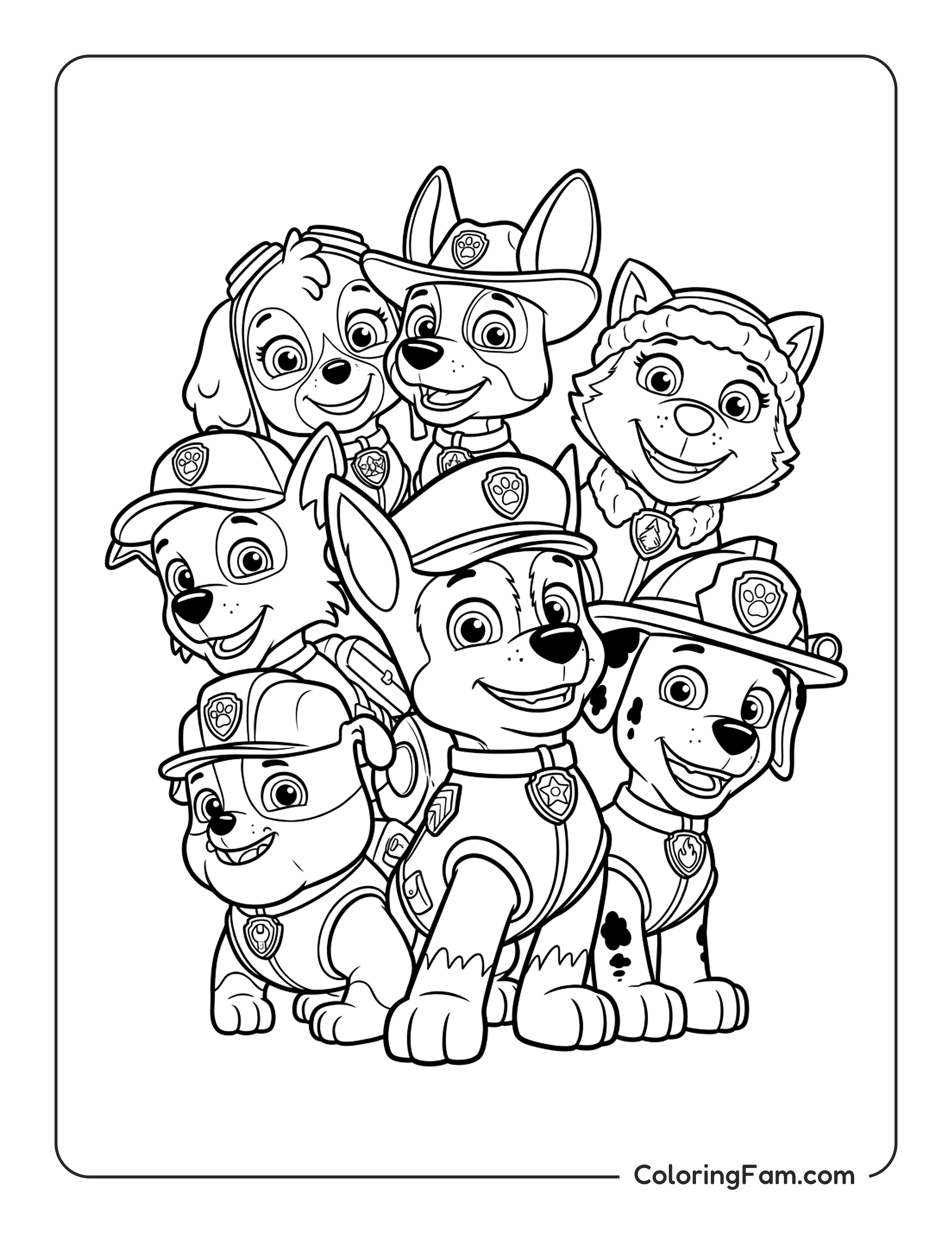 Paw Patrol Team Smiling coloring page