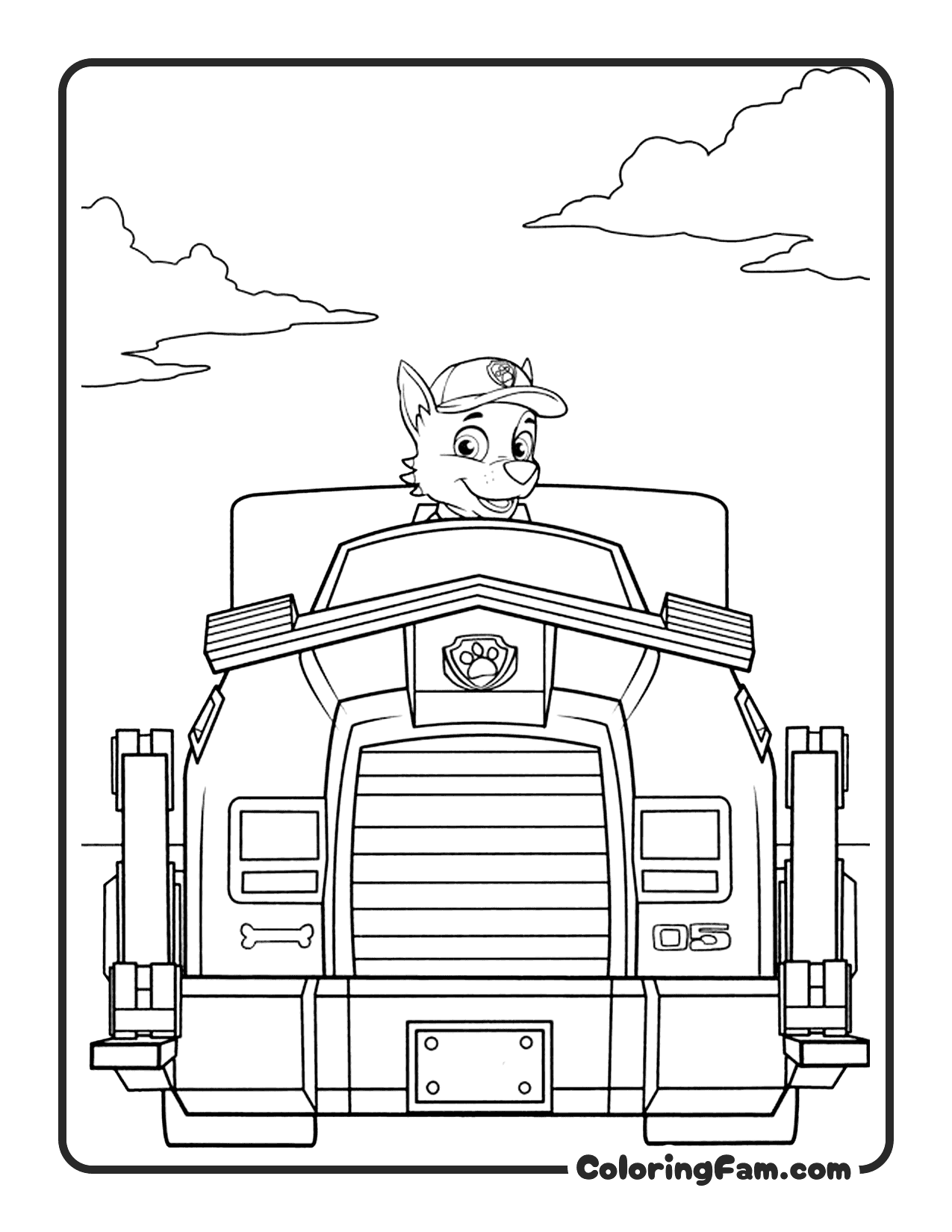 Rocky Recycling Truck Driving coloring page