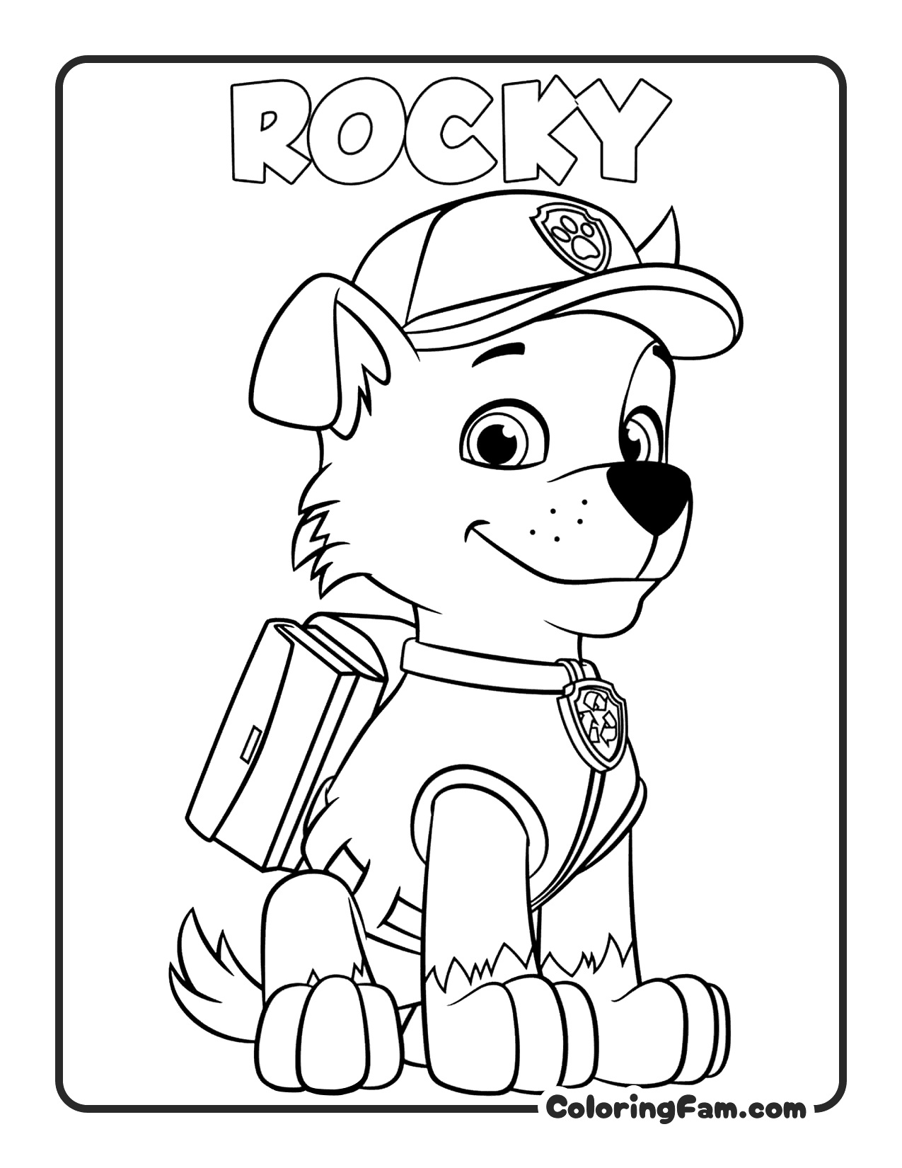 Rocky Sitting With Backpack coloring page