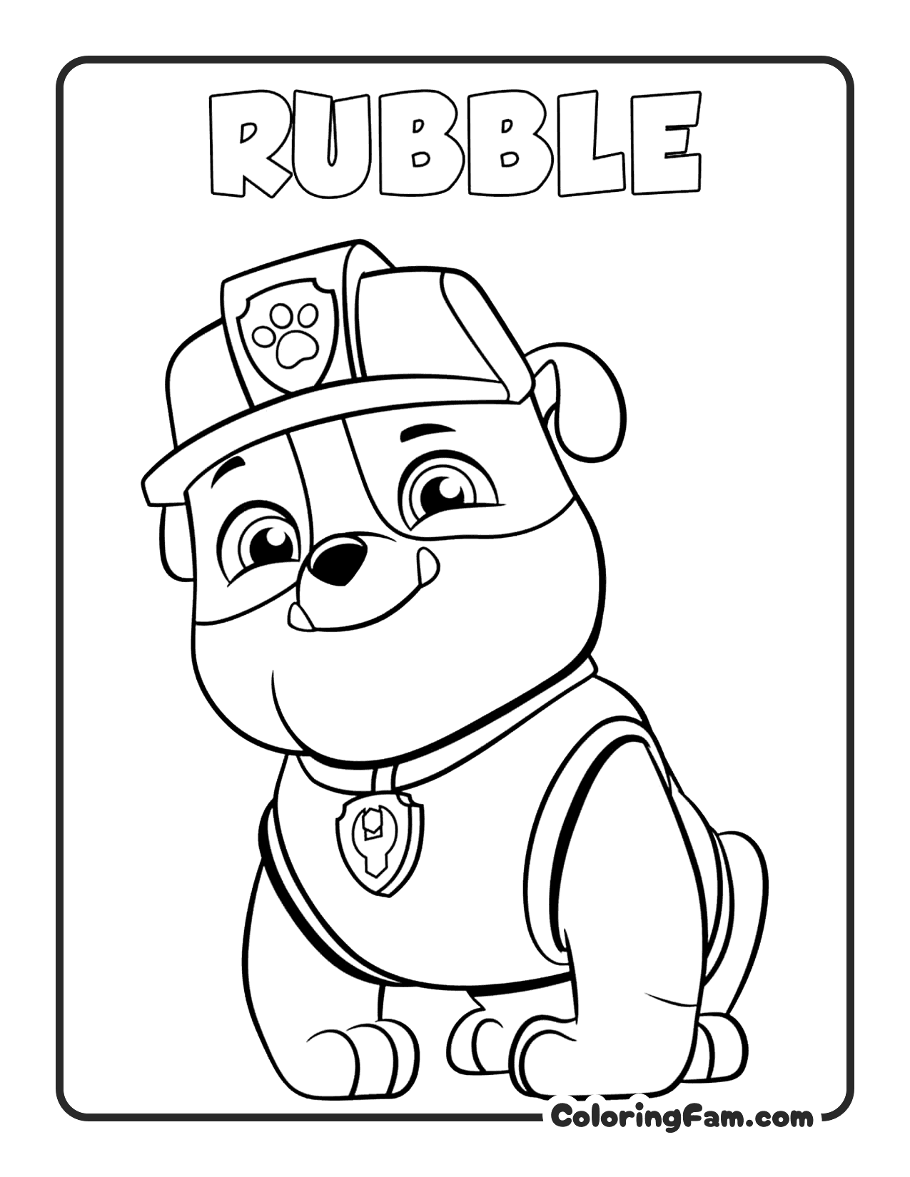 Rubble Sitting Cute Portrait coloring page