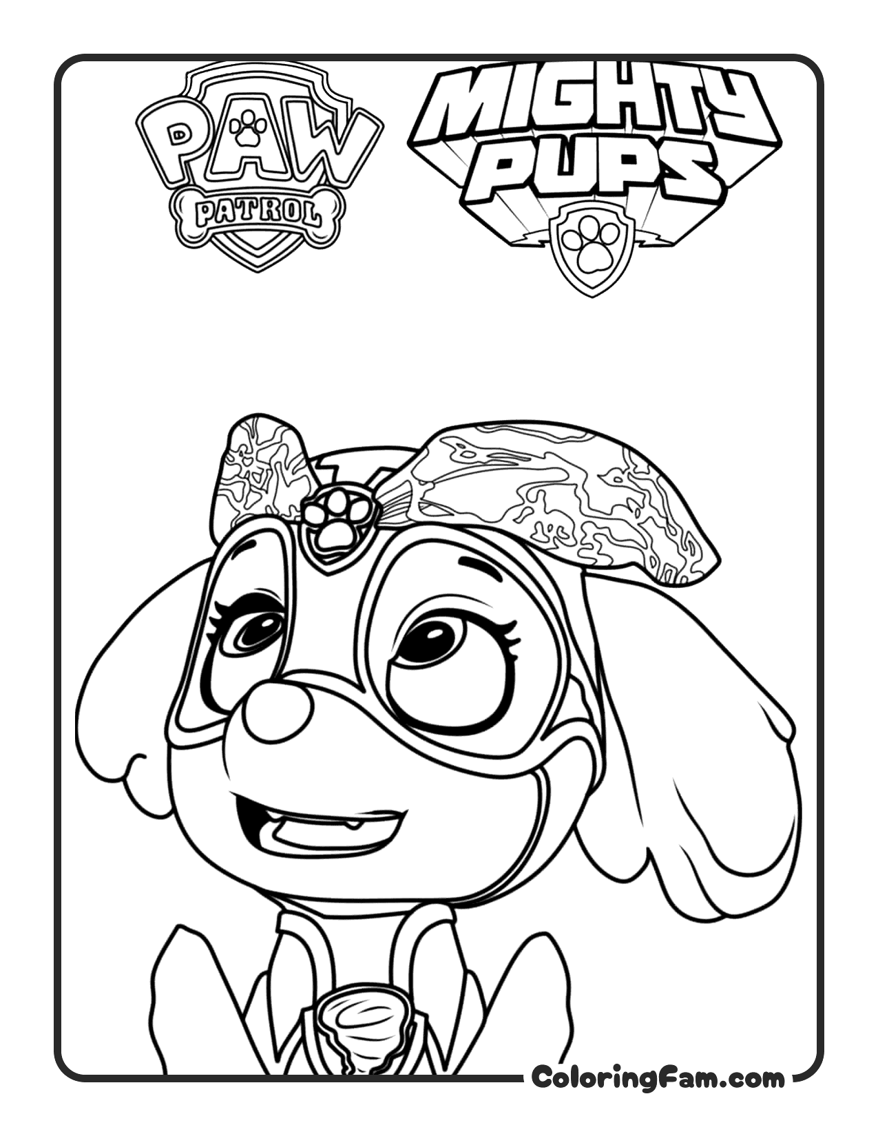 Skye Mighty Pup With Logos coloring page