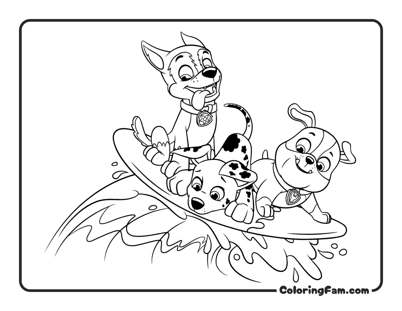 Team Chase Marshall Rubble Surf coloring page