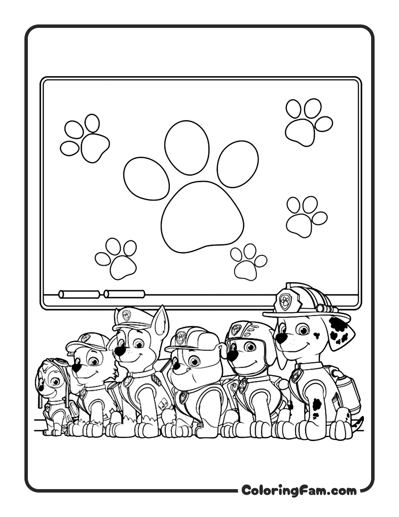 Team Pups With Paw Board coloring page