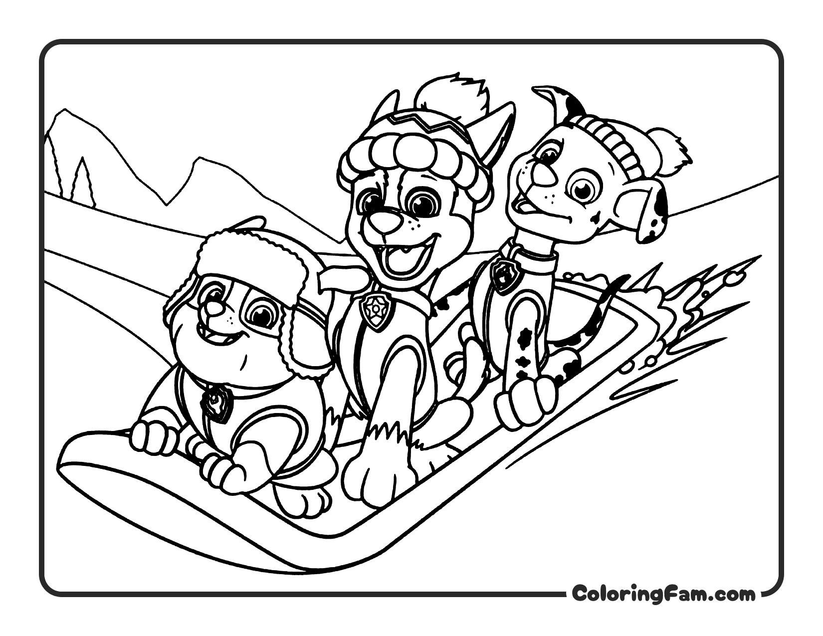 Team Sledding Adventure coloring page