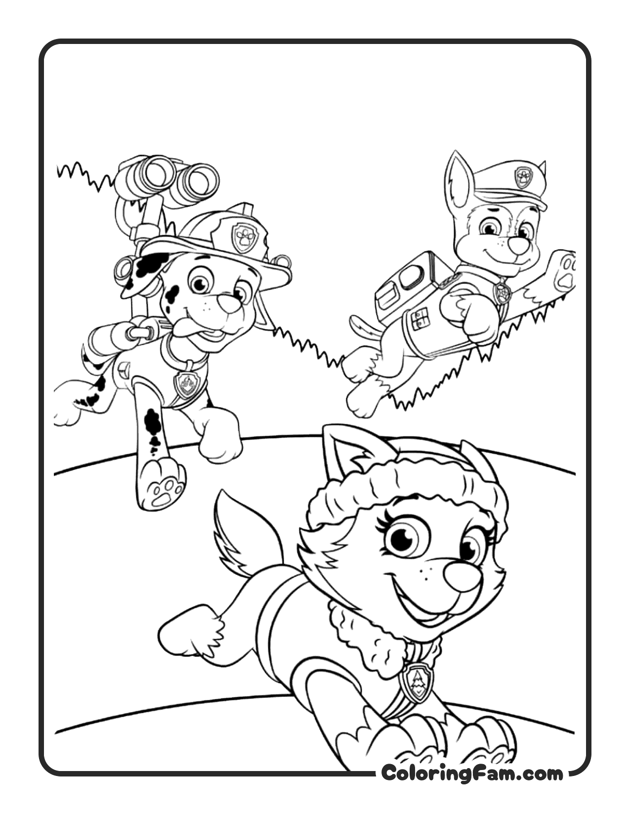 Team Three Pups Action coloring page