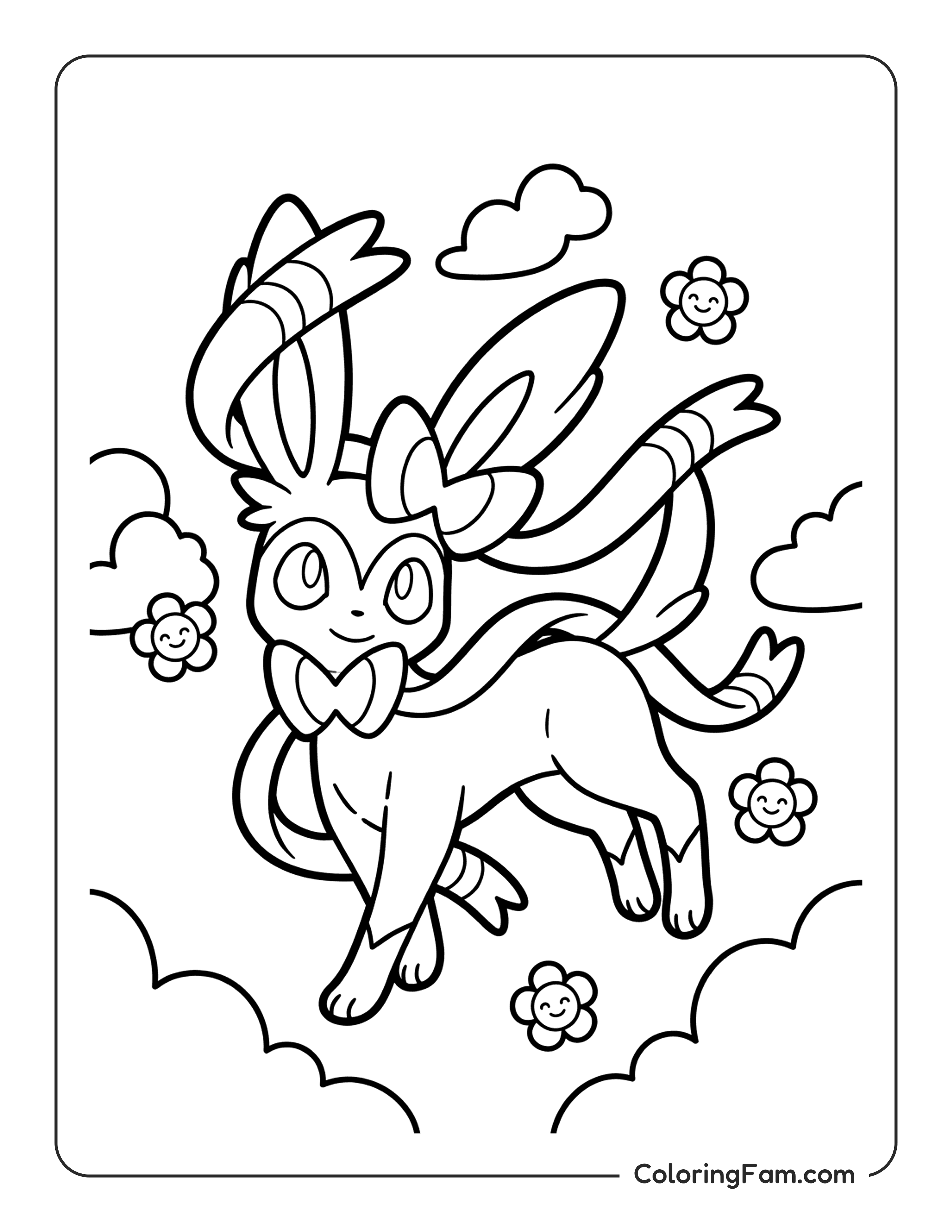 Sylveon With Flowing Ribbons Floating Gracefully coloring page