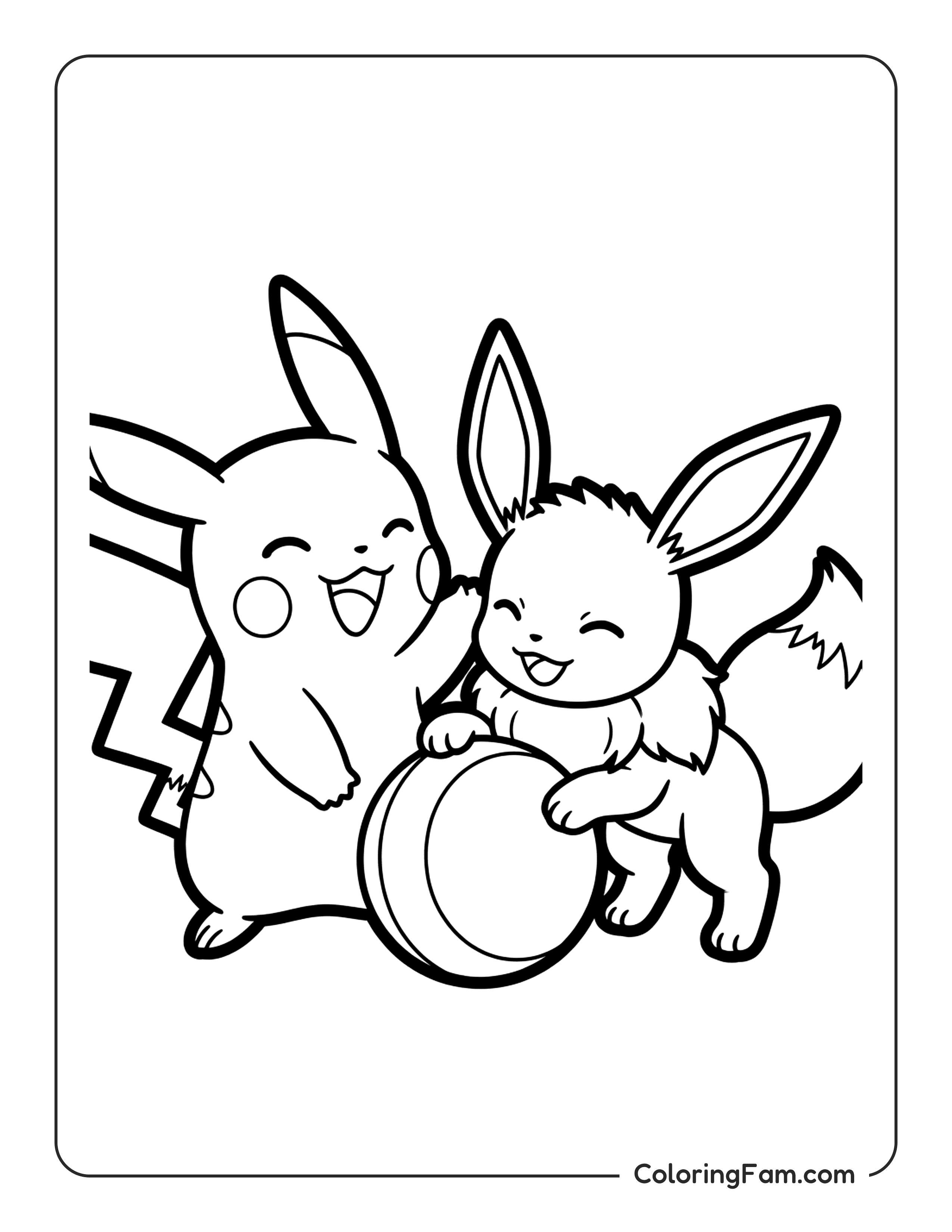 Pikachu Eevee With Ball coloring page