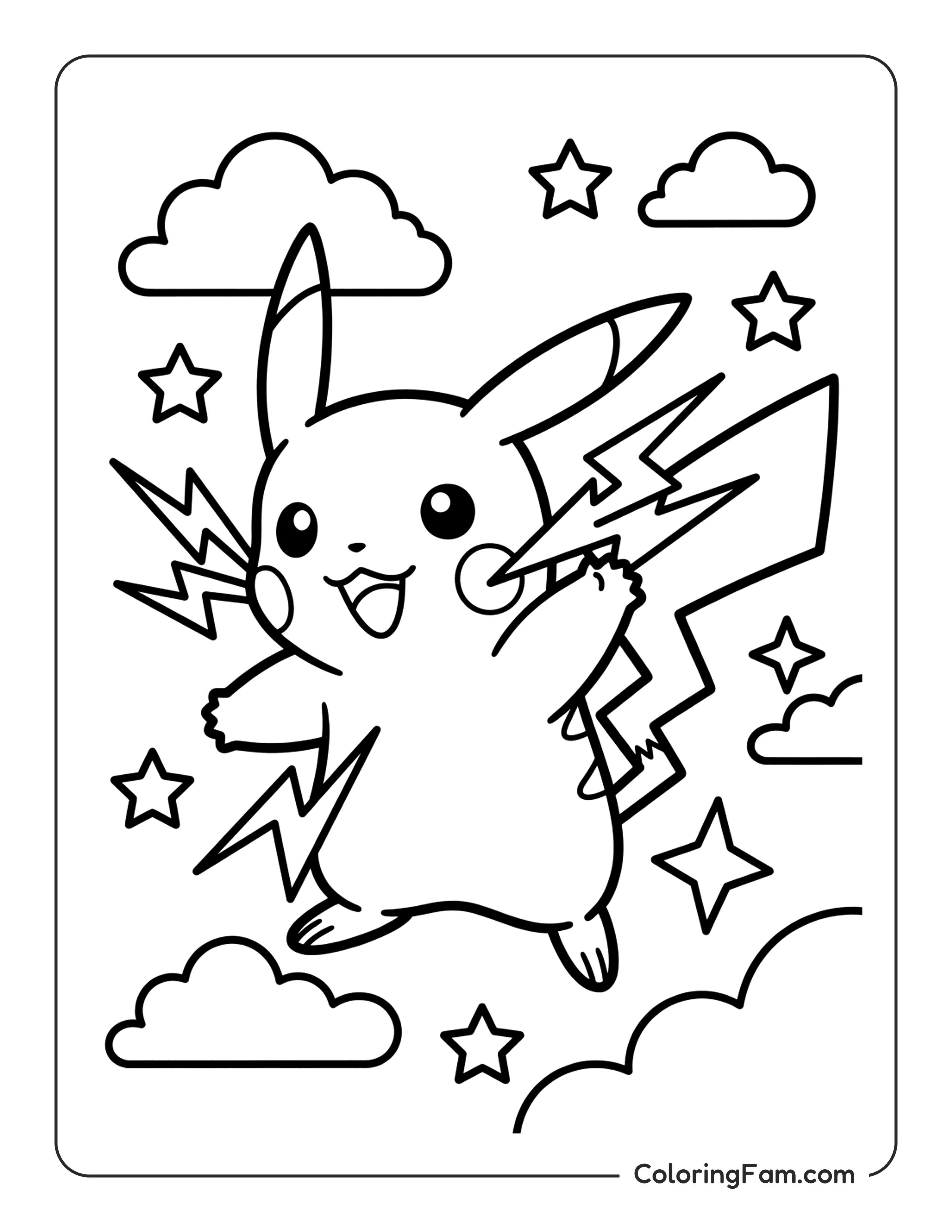 Pikachu With Stars And Clouds coloring page