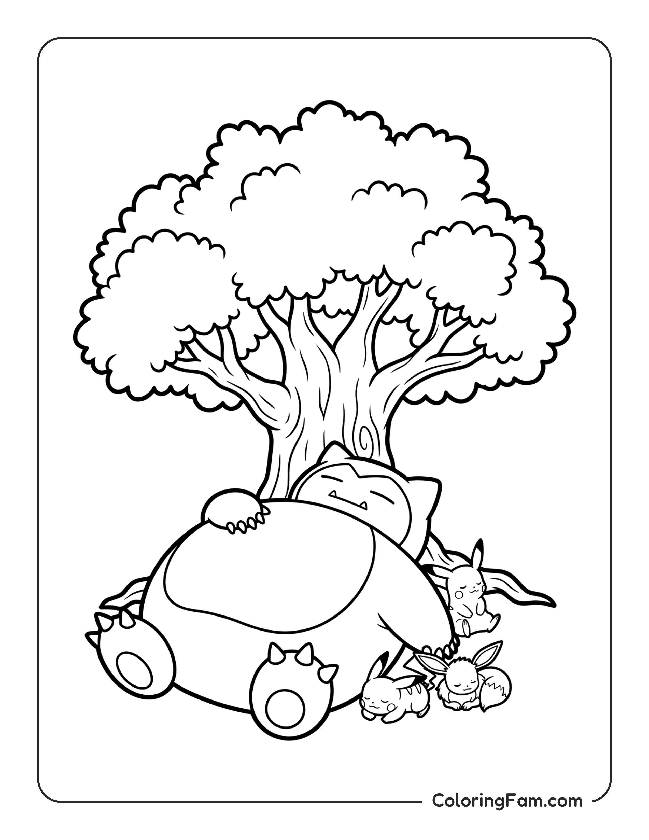 Snorlax Sleeping Under Tree coloring page