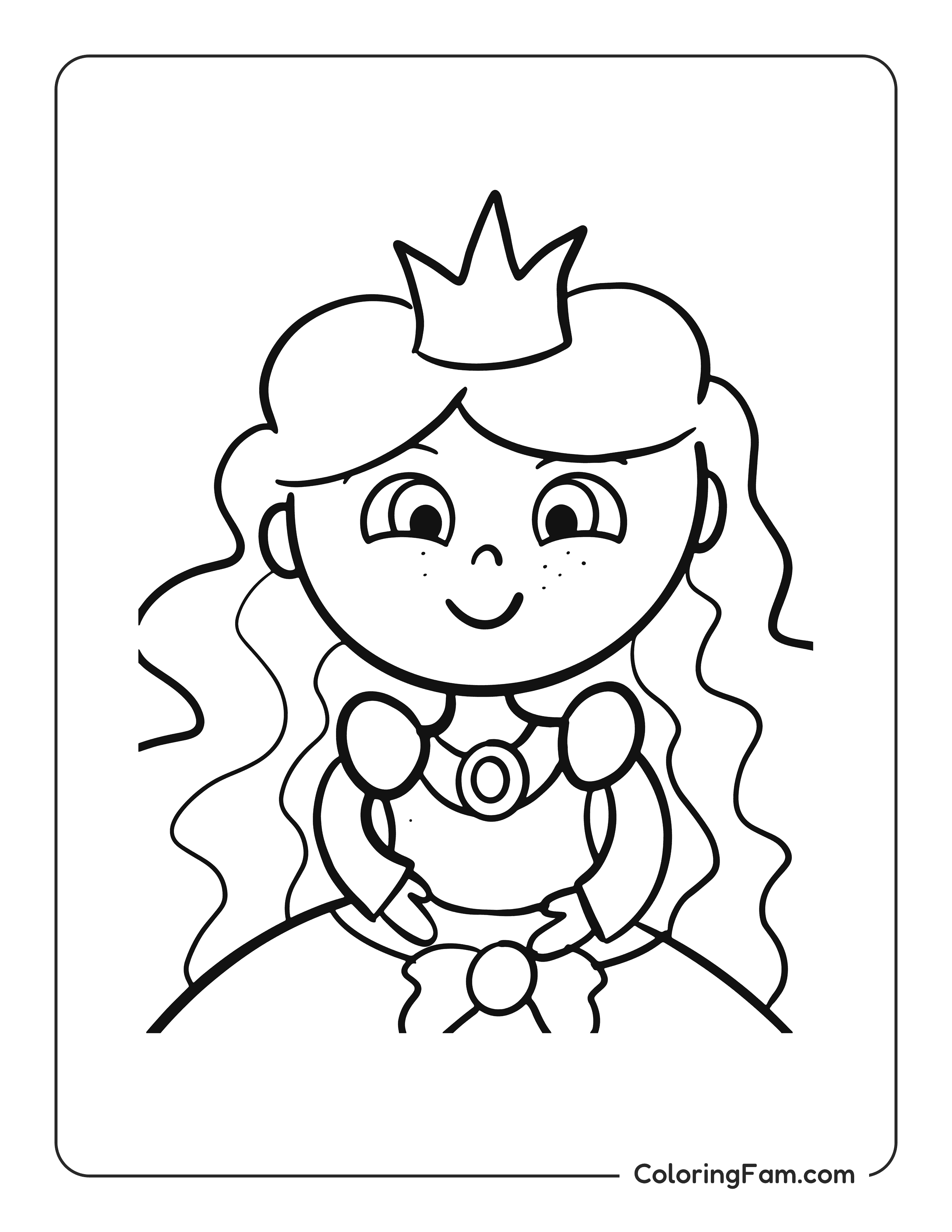 Chibi princess in a regal gown coloring page