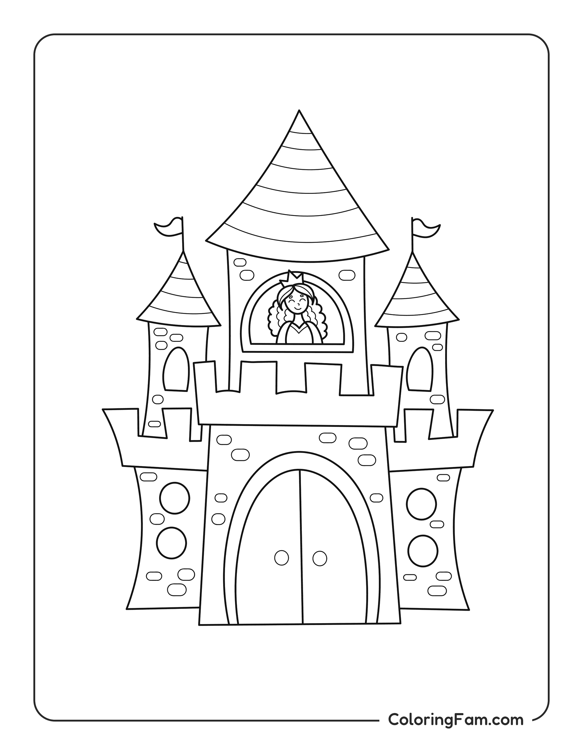 Princess looking out from her castle coloring page