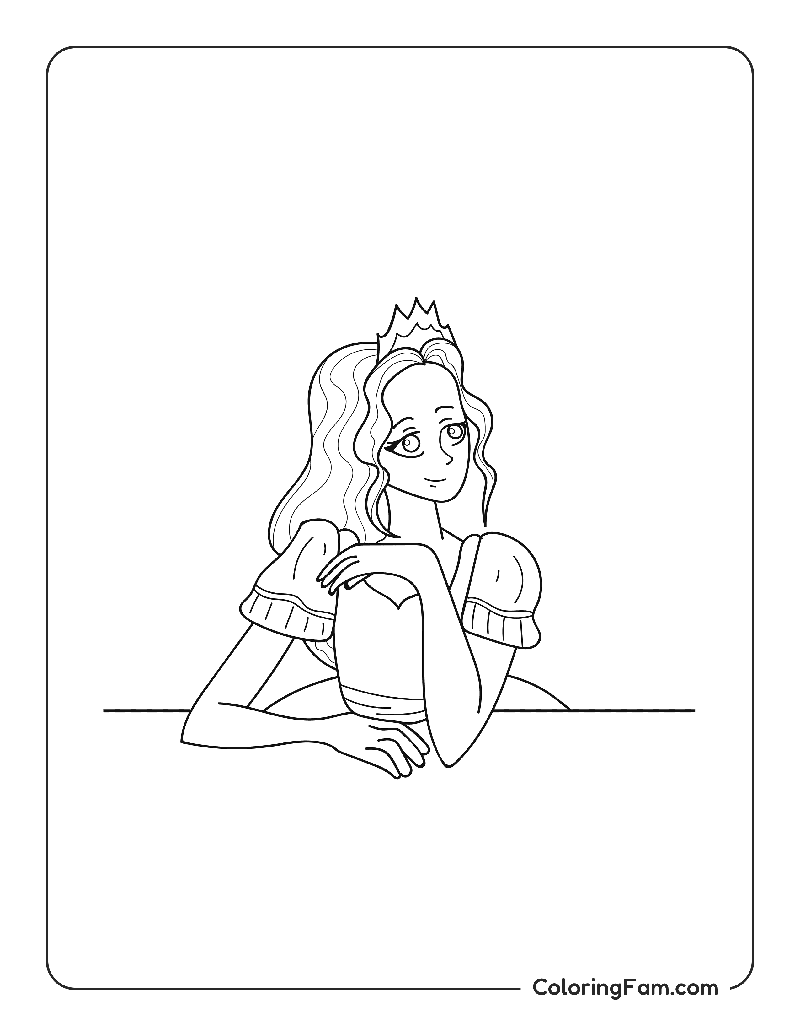 Princess sitting with a gentle smile coloring page