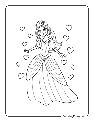 Princess wearing a beautiful ball gown coloring page