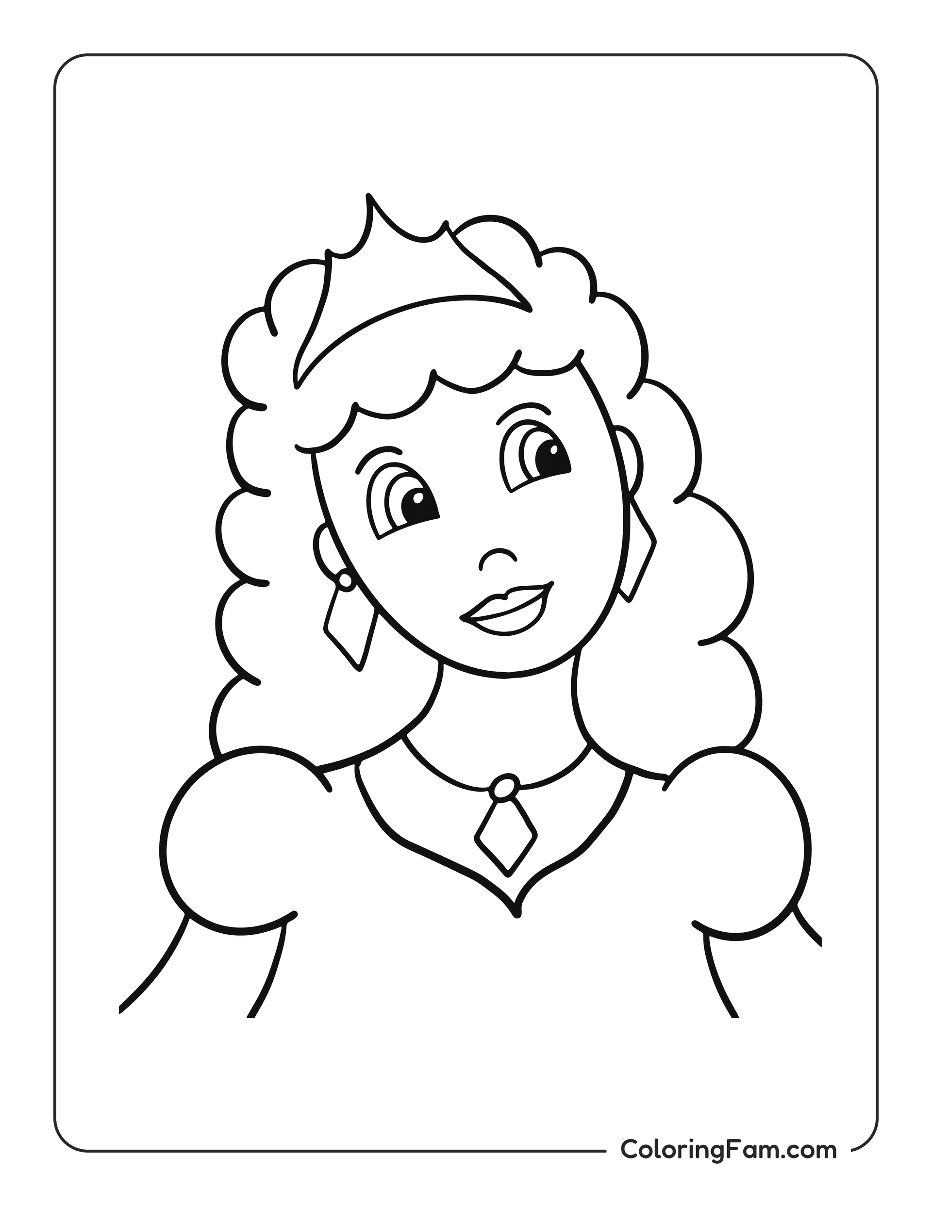Princess wearing crown and diamond jewelry coloring page
