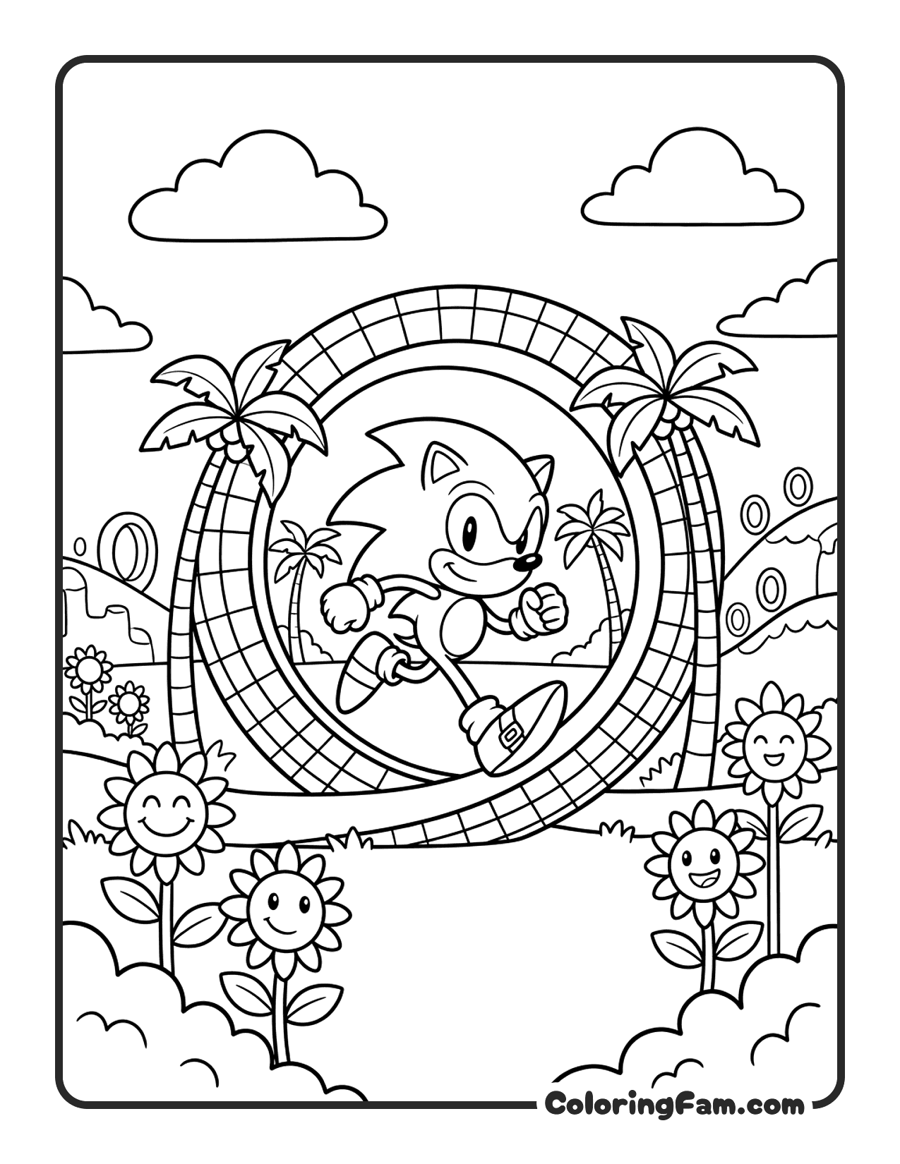 Sonic Racing Loop Green Hill Zone coloring page
