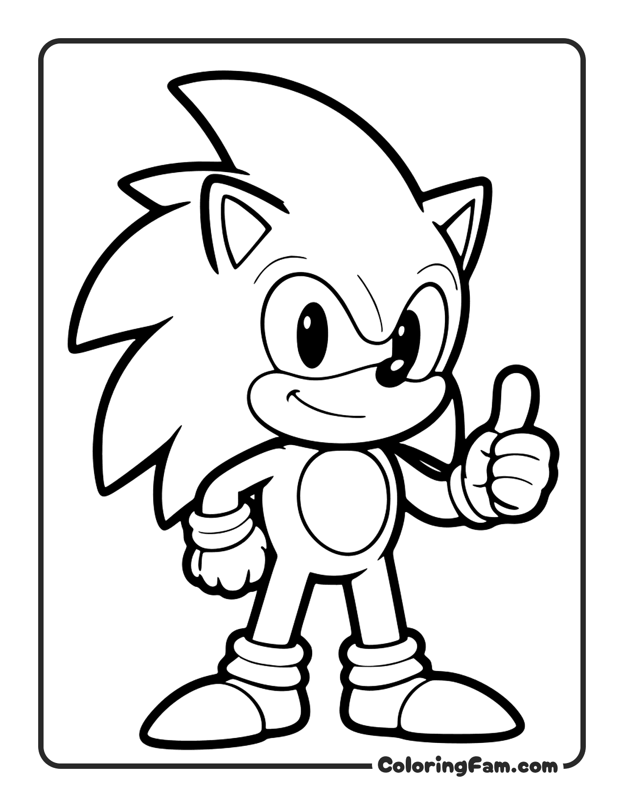 Sonic Standing Thumbs Up coloring page