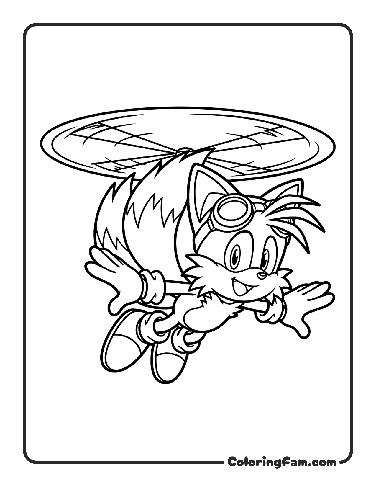 Tails Flying Cartoon Style coloring page